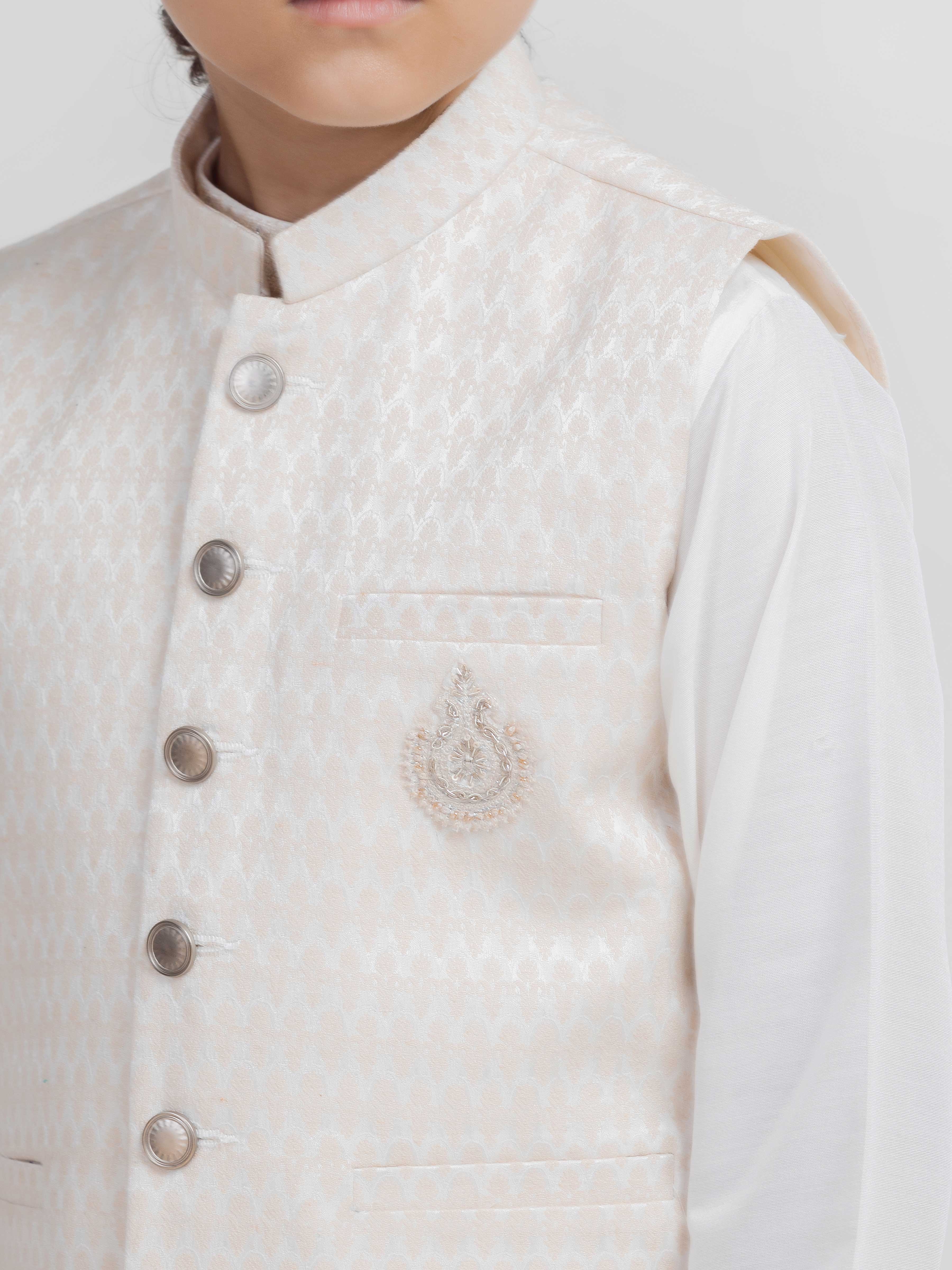 Boy's Off White Waist Coat Suit - ECBTWCS5-038 - Image 3