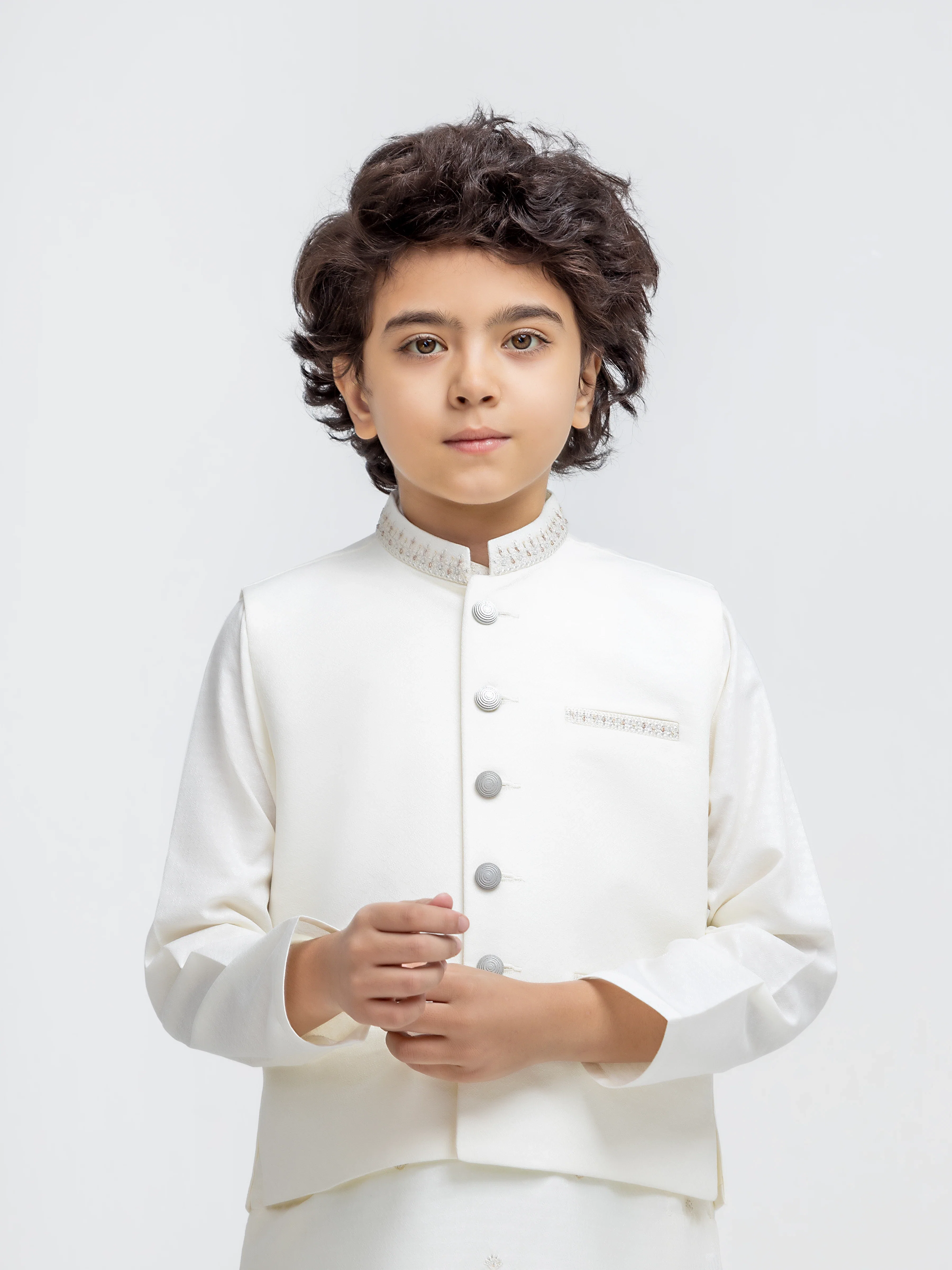 Boy's Off White Waist Coat Suit - ECBTWCS5-097 - Image 2
