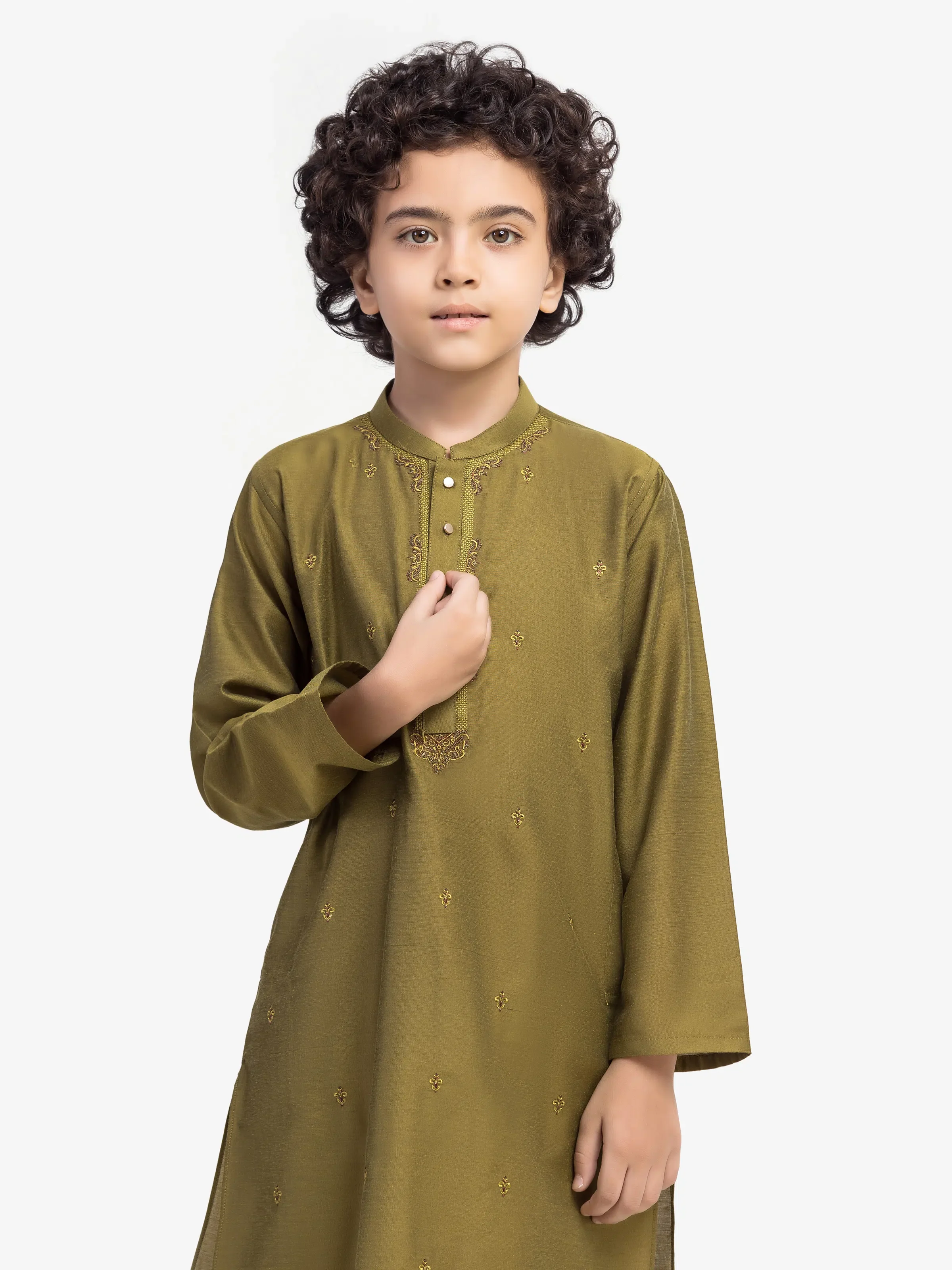 Boy's Olive Green Kurta - EBTKC5-020 - Image 2