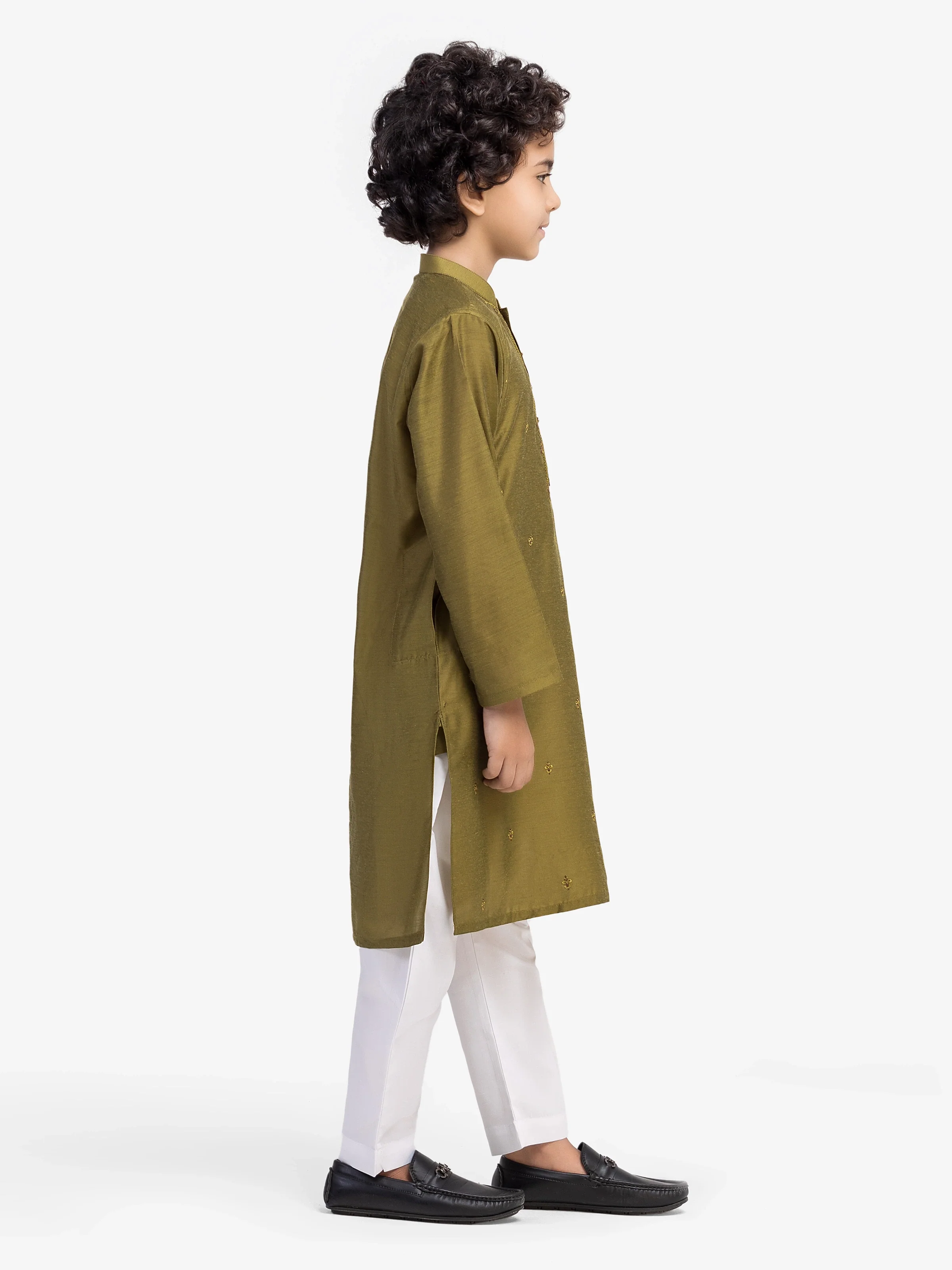 Boy's Olive Green Kurta - EBTKC5-020 - Image 4