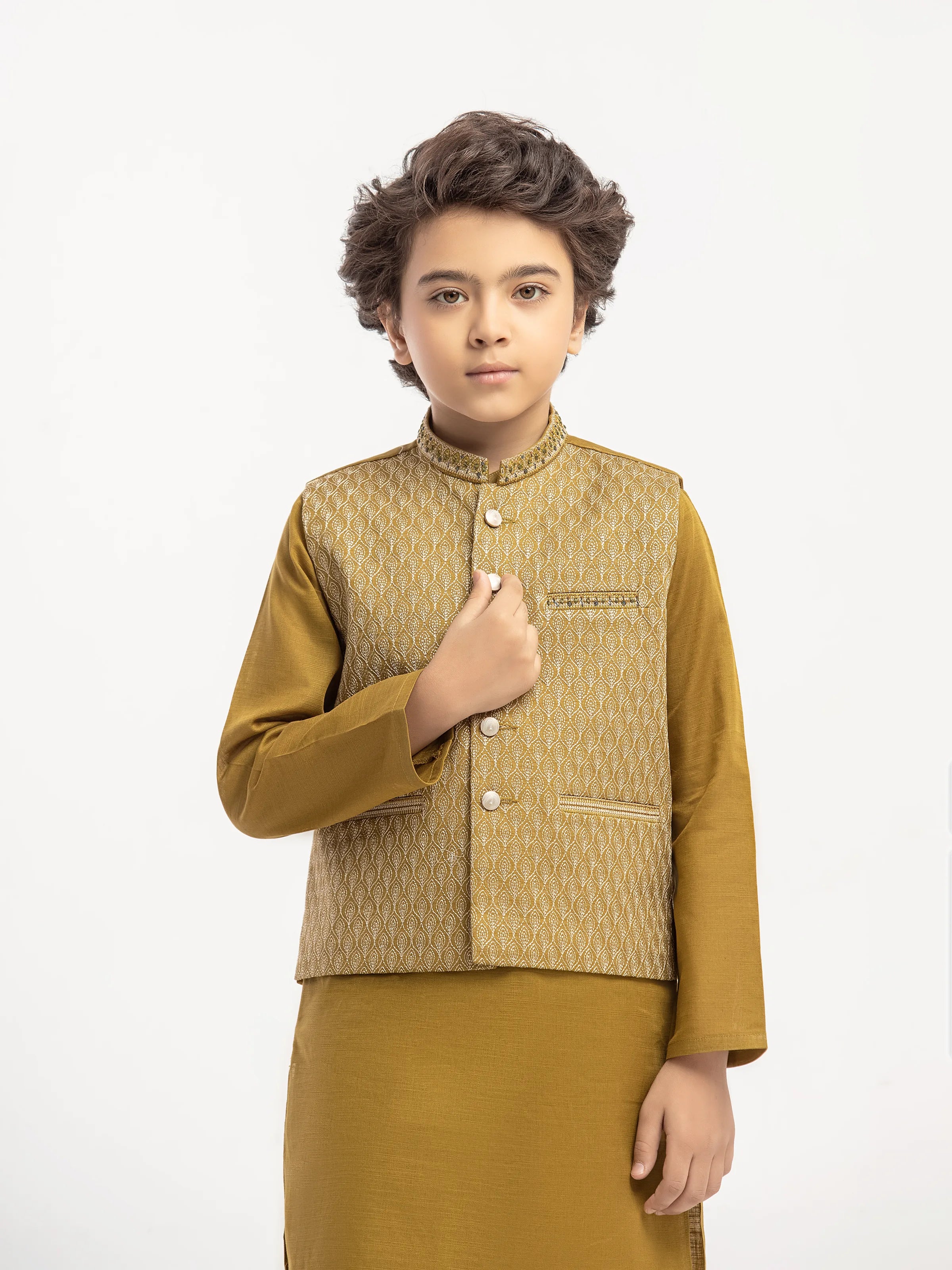 Boy's Olive Green Waist Coat Suit - ECBTWCS5-082 - Image 2