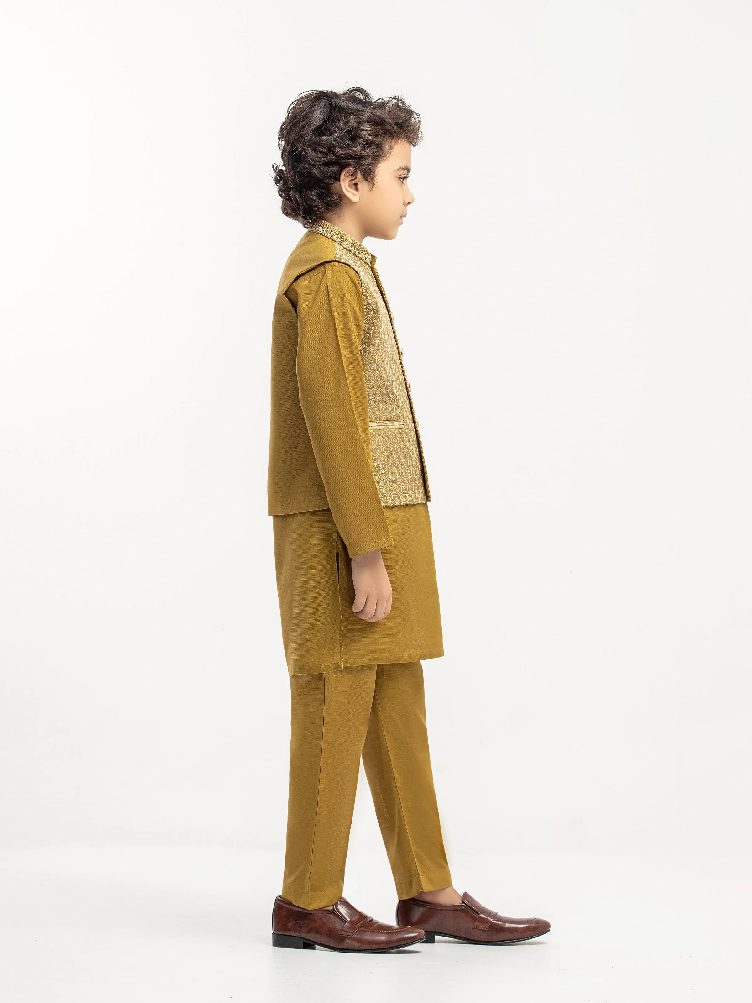 Boy's Olive Green Waist Coat Suit - ECBTWCS5-082 - Image 4