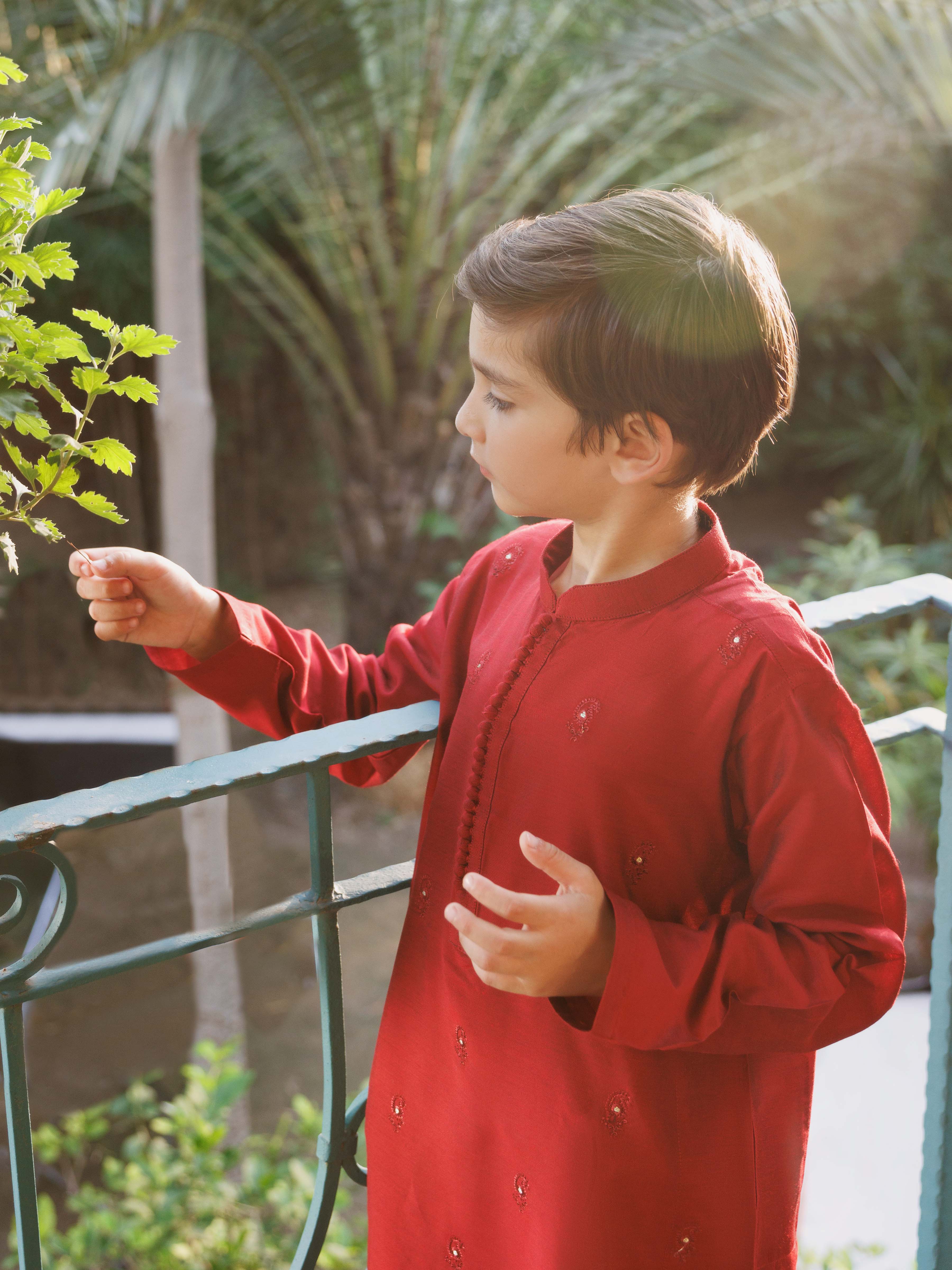 Boy's Red Kurta - EBTKC5-022 - Image 2