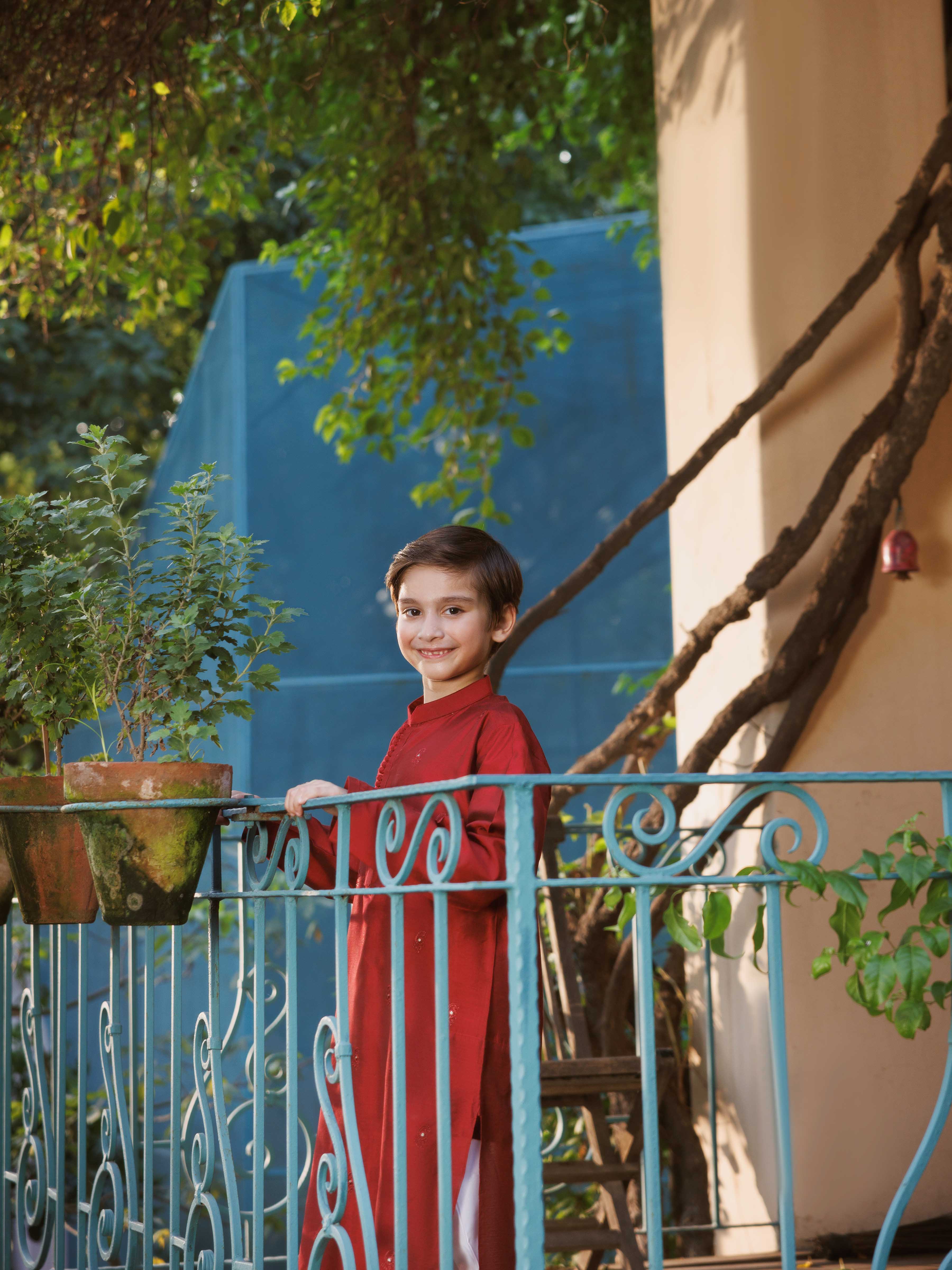 Boy's Red Kurta - EBTKC5-022 - Image 3