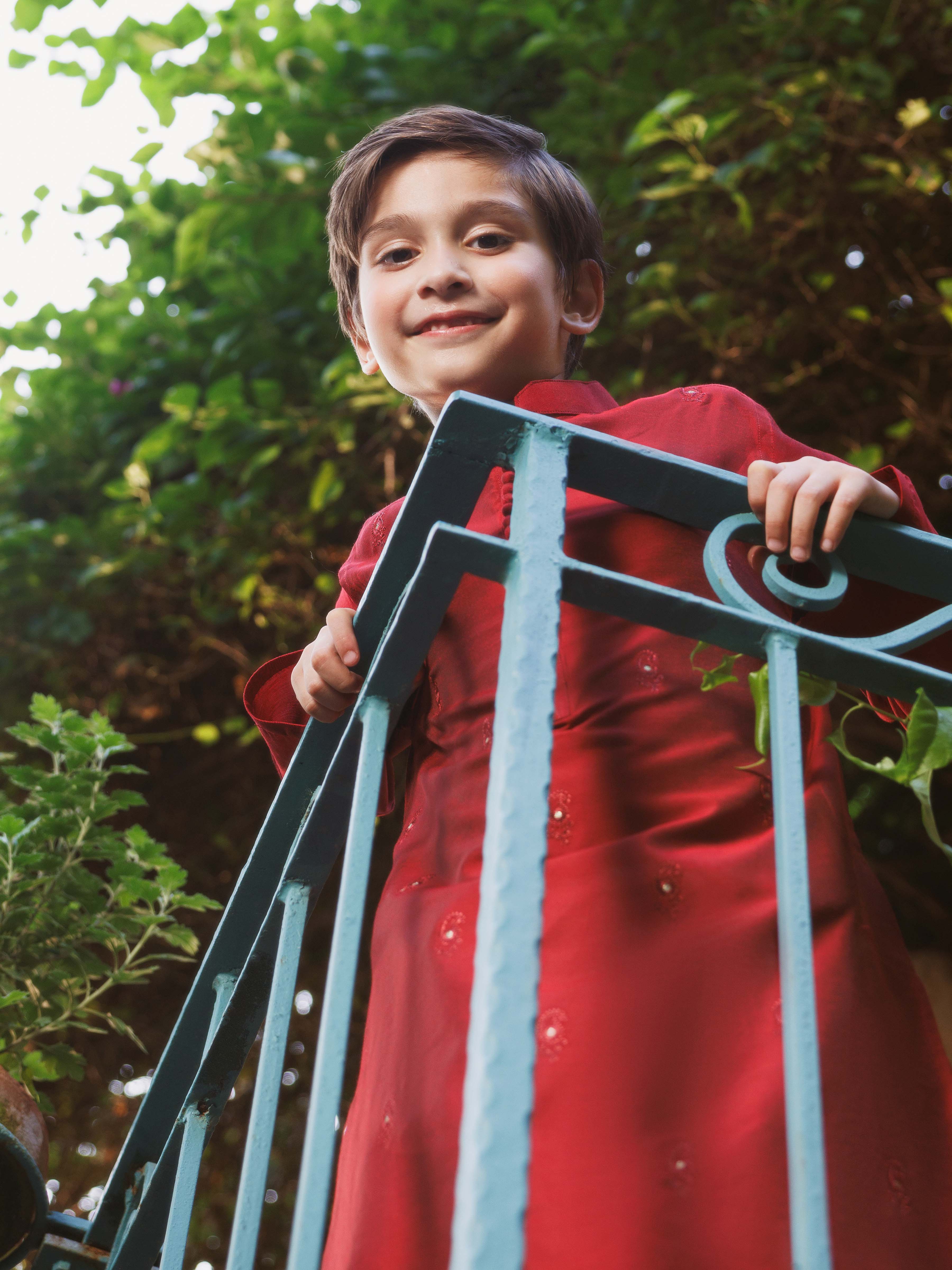 Boy's Red Kurta - EBTKC5-022 - Image 4