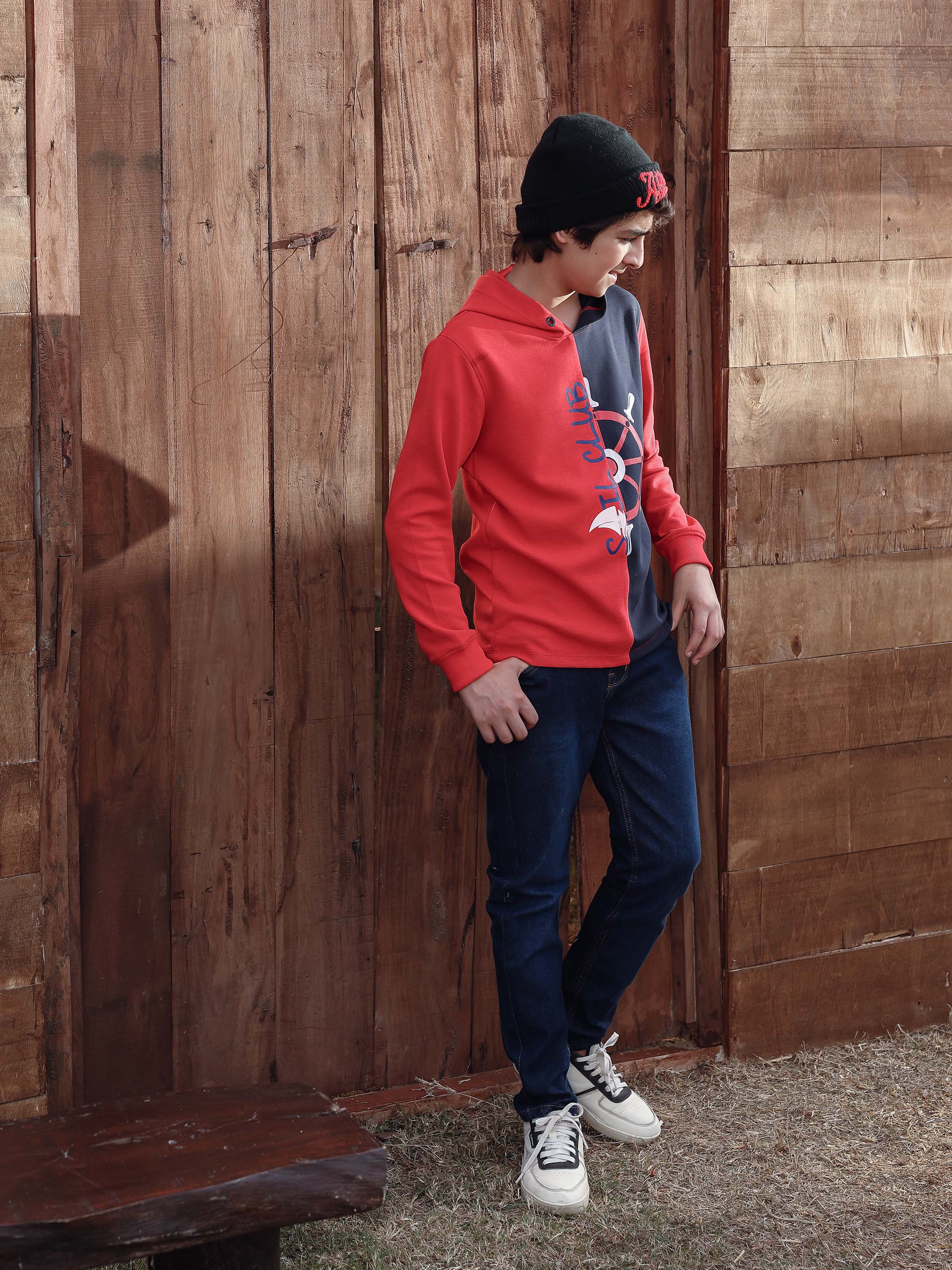 Boy's Red & Navy Hoodie - EBTH5-004 - Image 3