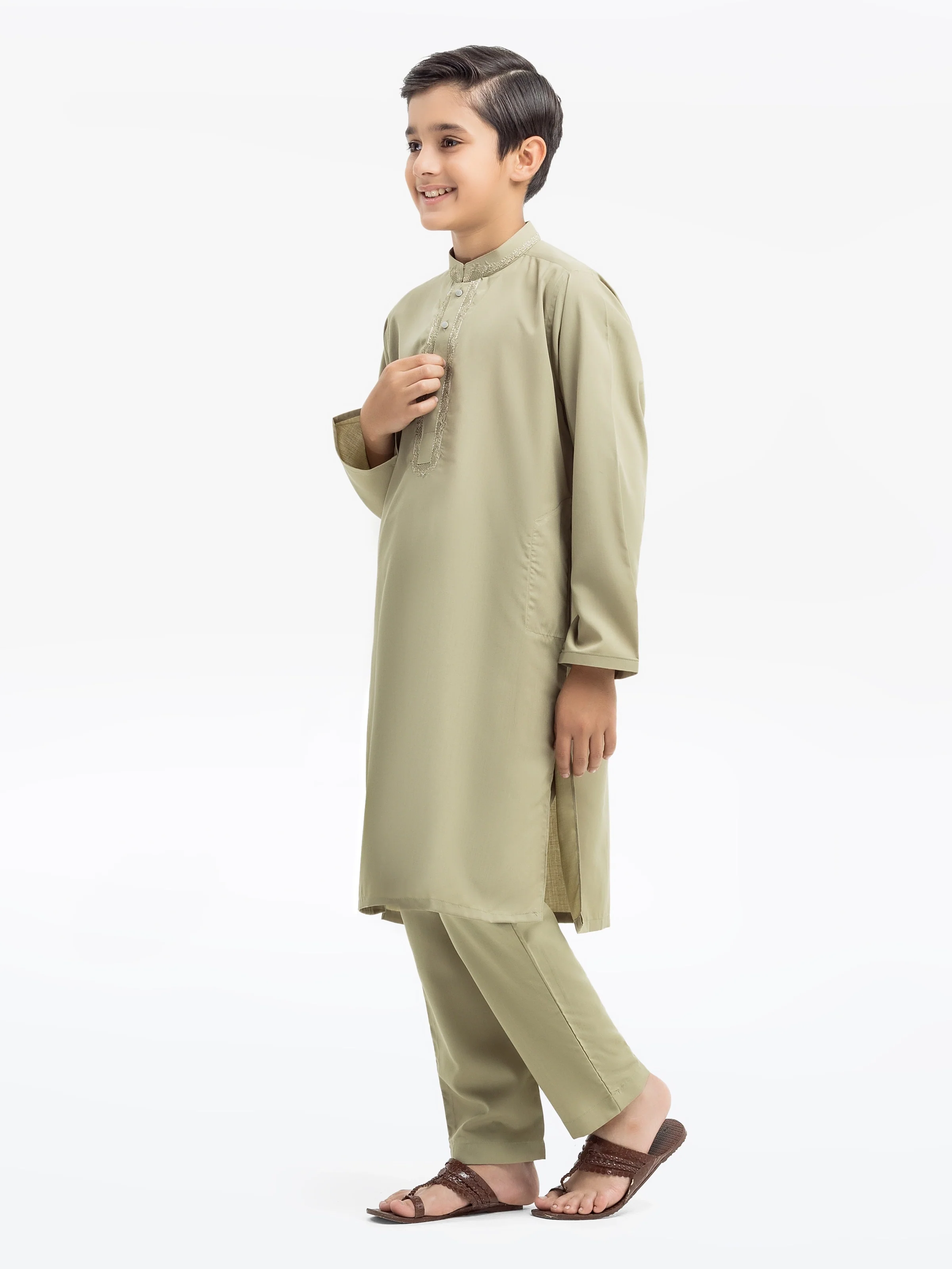 Boy's Sage Green Kurta Pajama - EBTKP5-012 - Image 4