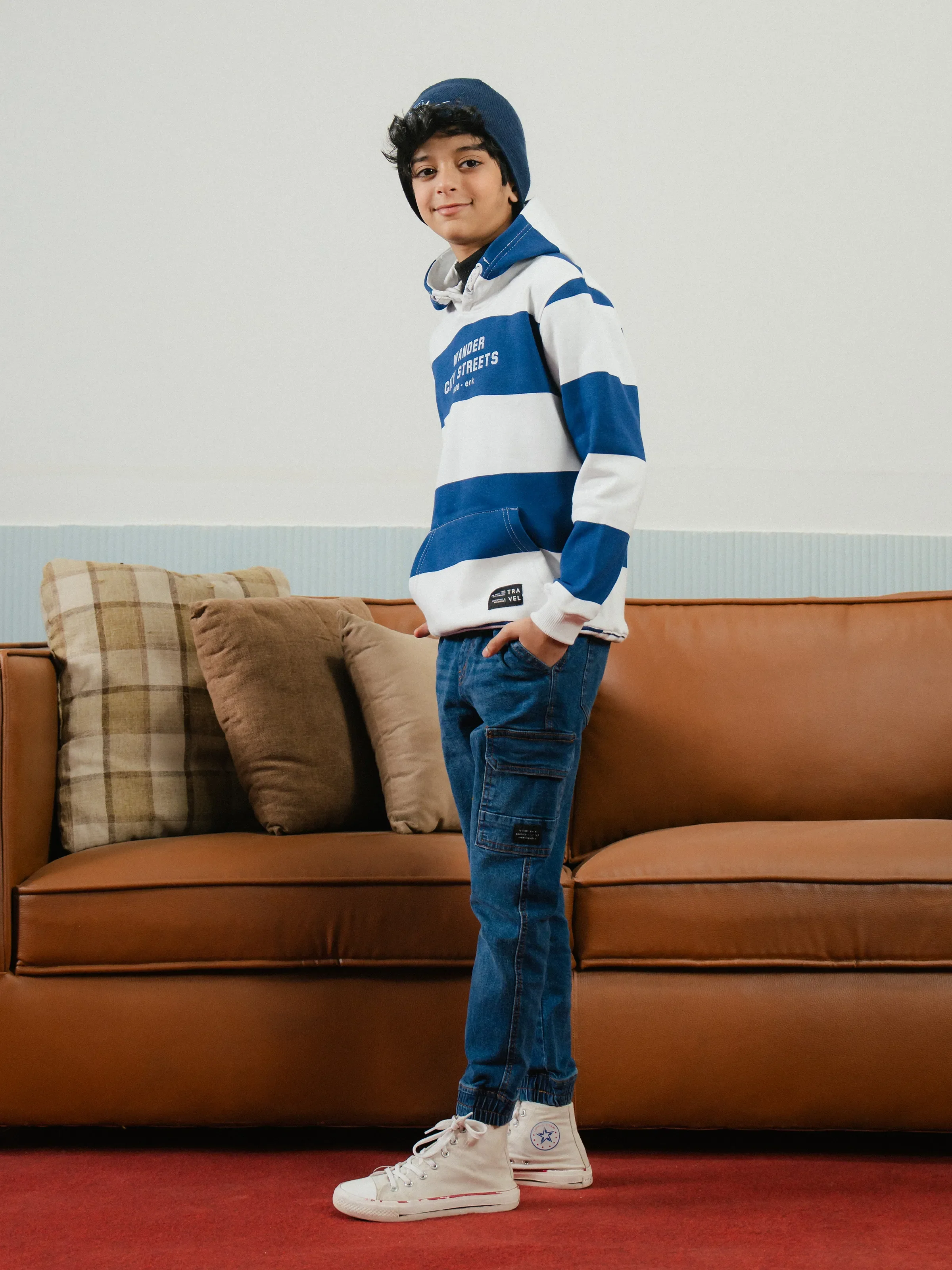 Boy's White & Navy Hoodie - EBTH24-019 - Image 4