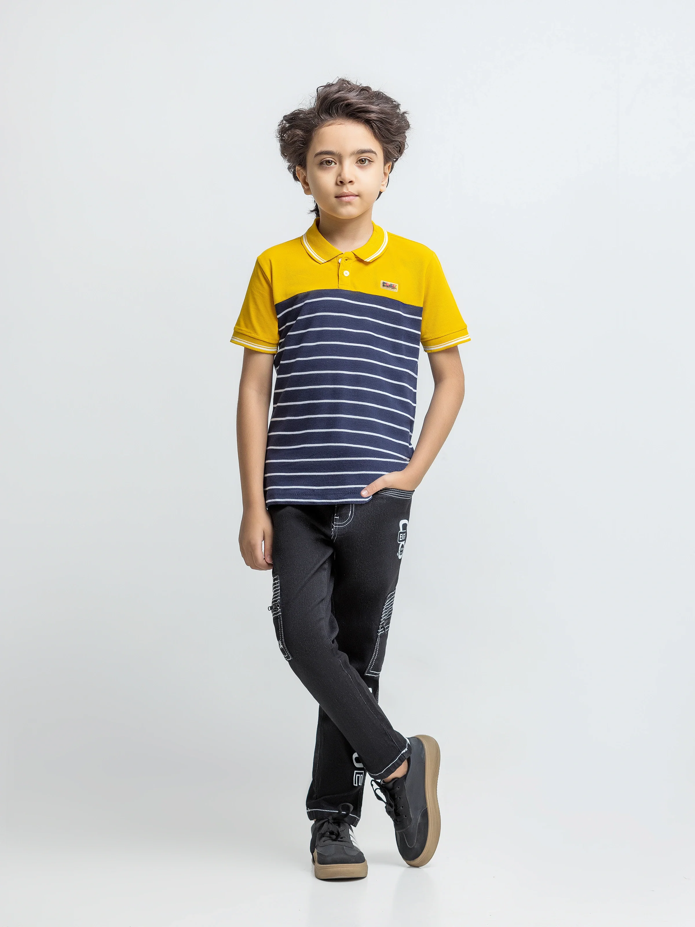 Boy's Yellow & Navy Polo Shirt - EBTPS6-054 - Image 2