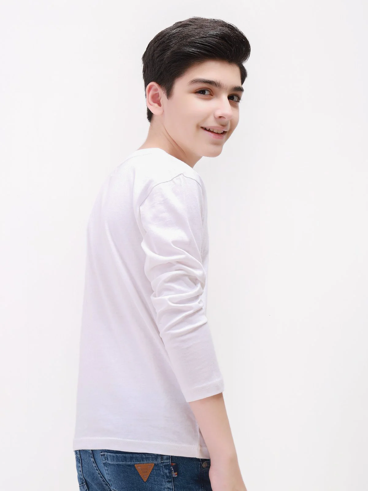 Boy's White Full Sleeves Basic Tee - EBTBF21-001 - Image 3