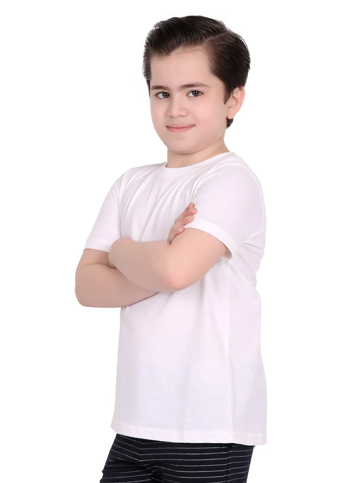 Boy's White Half Sleeves Basic Tee - EBTBT19-022 - Image 2