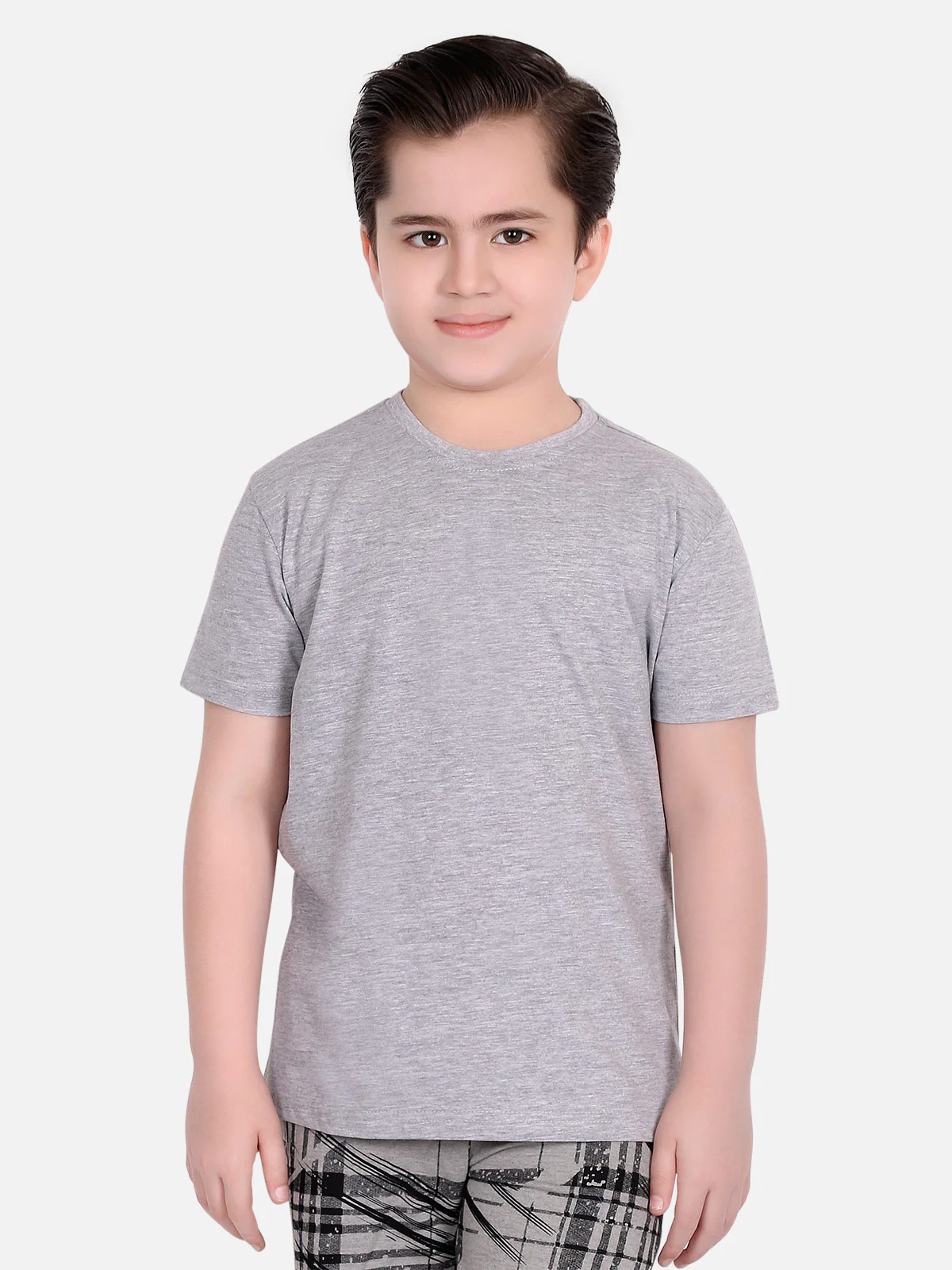 Boy's Heather Grey Half Sleeves Basic Tee - EBTBT19-023