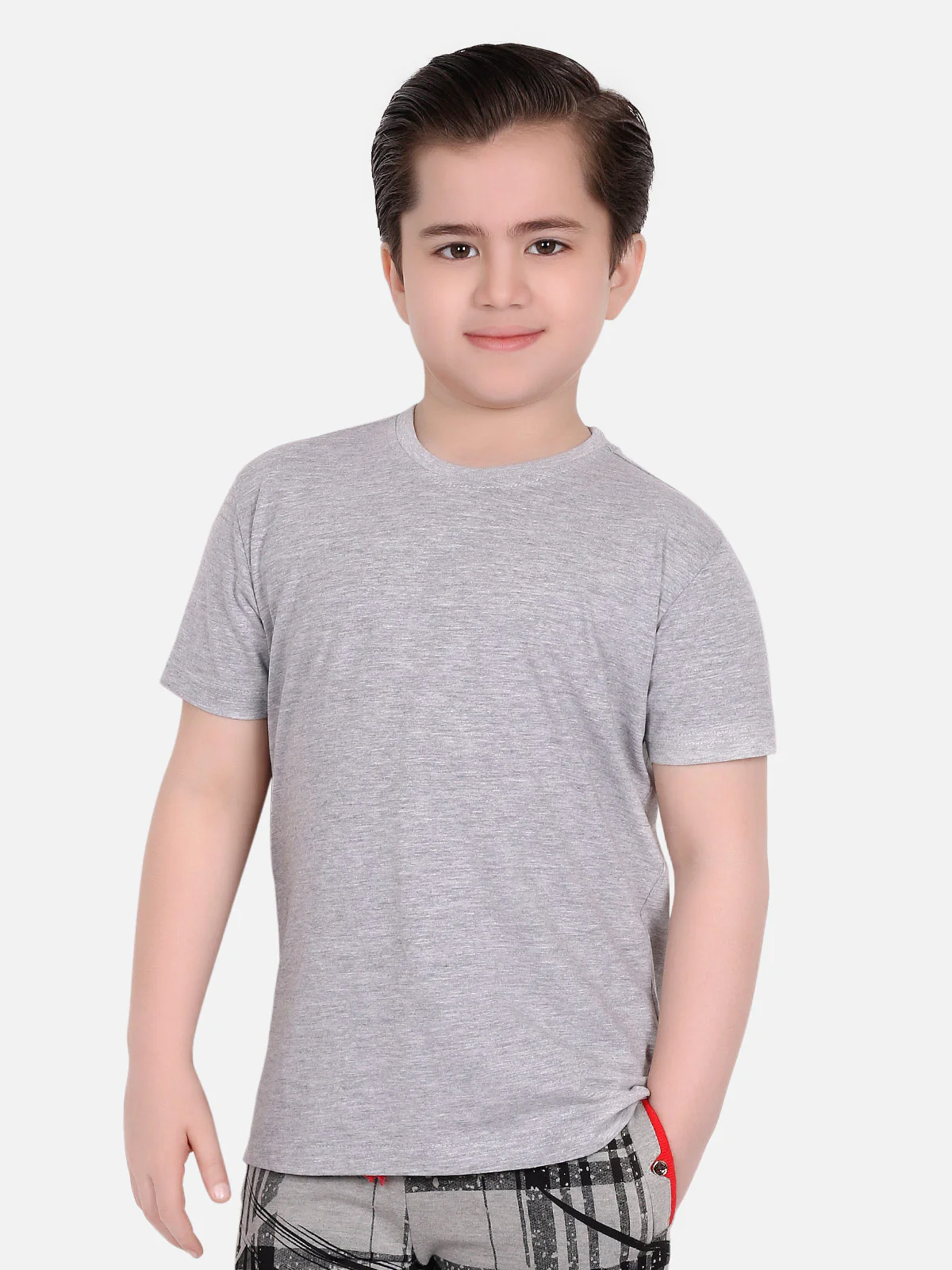 Boy's Heather Grey Half Sleeves Basic Tee - EBTBT19-023 - Image 2