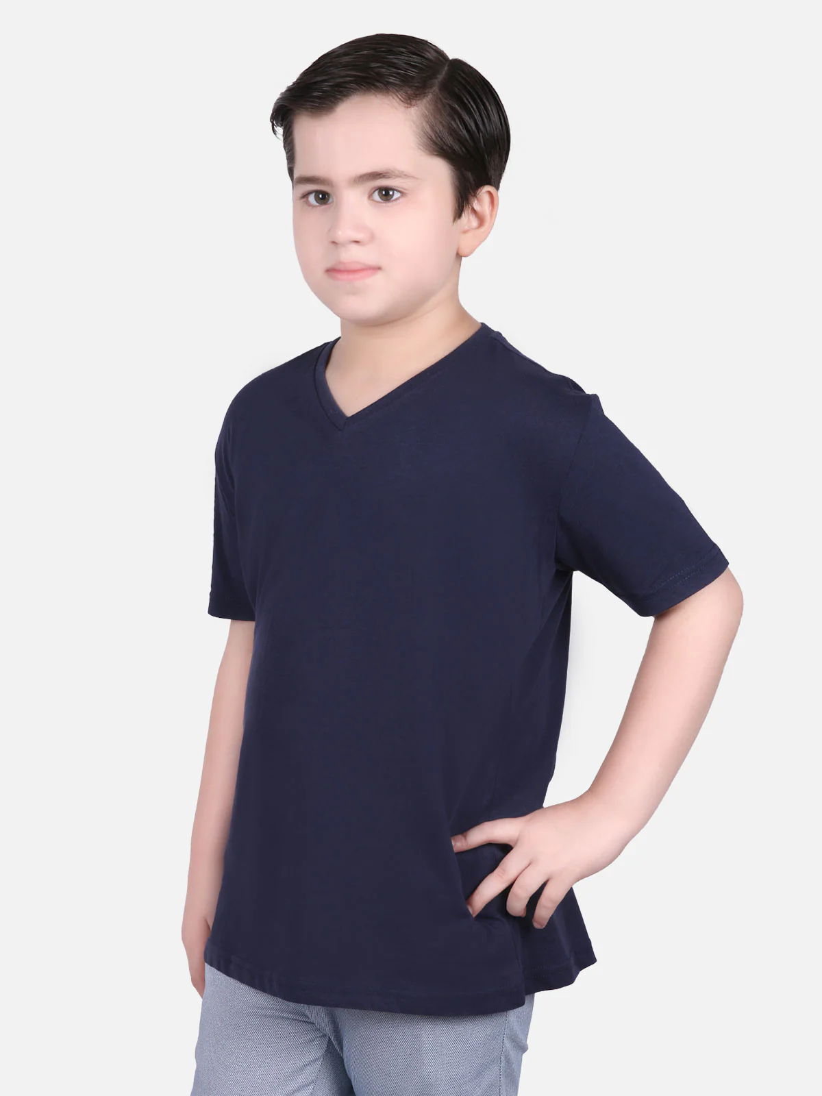 Boy's Navy Blue Half Sleeves Basic Tee - EBTBT19-025 - Image 2