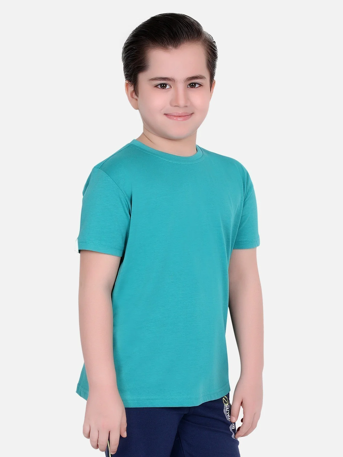 Boy's Turquoise Half Sleeves Basic Tee - EBTBT19-027 - Image 2