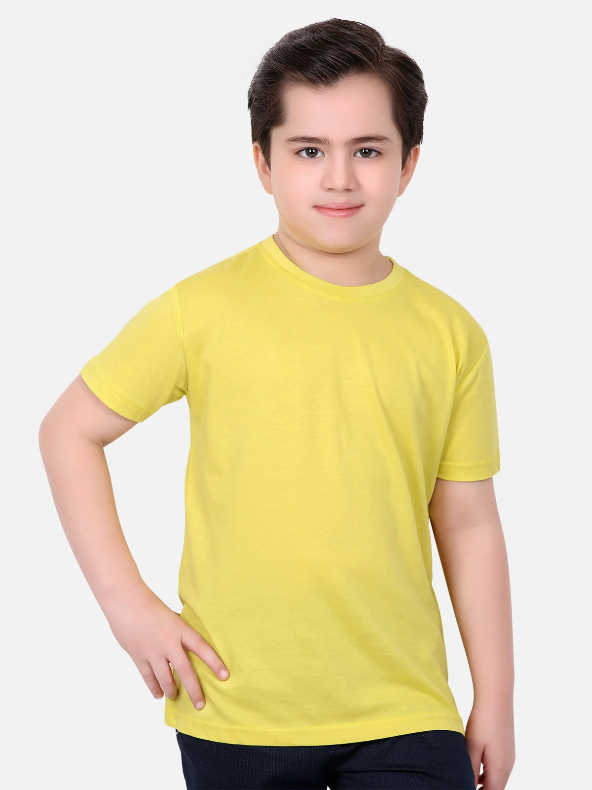 Boy's Lime Yellow Half Sleeves Basic Tee - EBTBT19-029