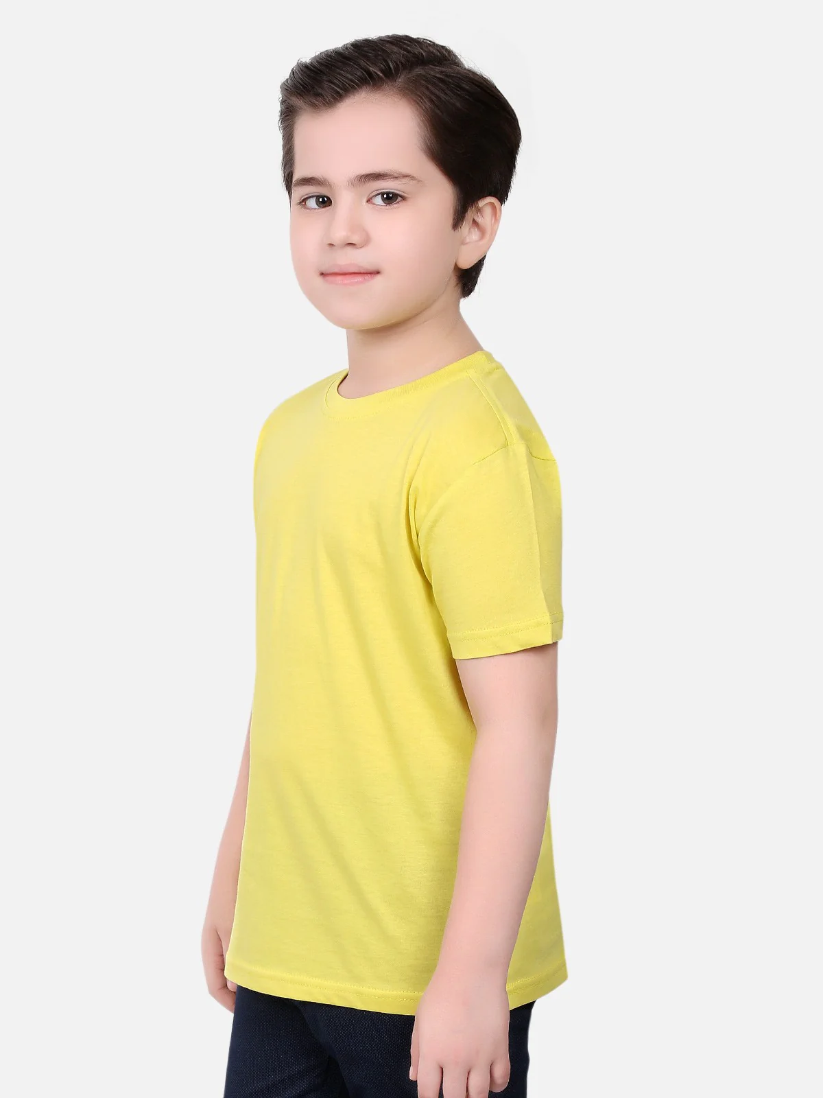 Boy's Lime Yellow Half Sleeves Basic Tee - EBTBT19-029 - Image 2