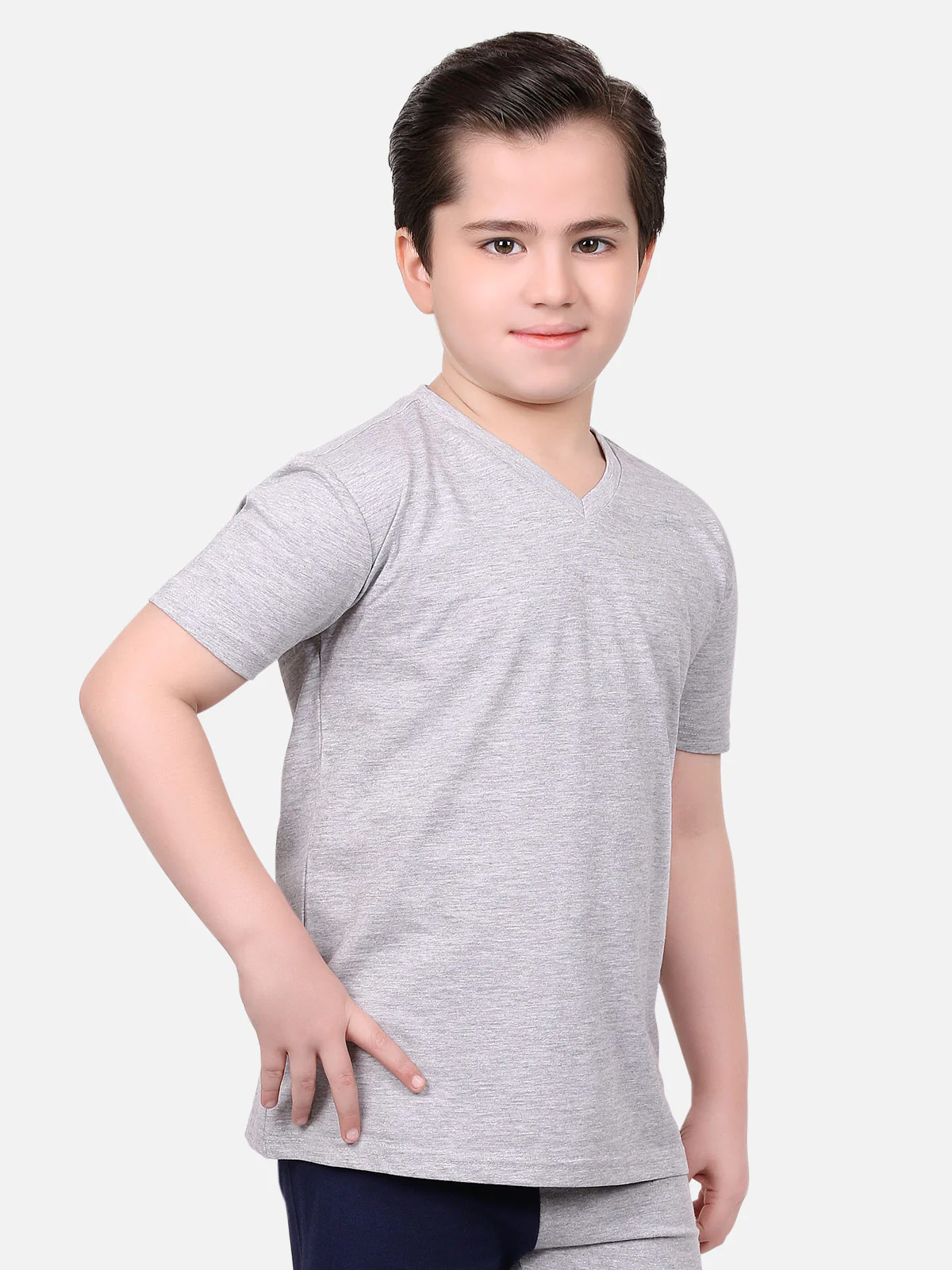 Boy's Heather Grey Half Sleeves Basic Tee - EBTBT19-031 - Image 2