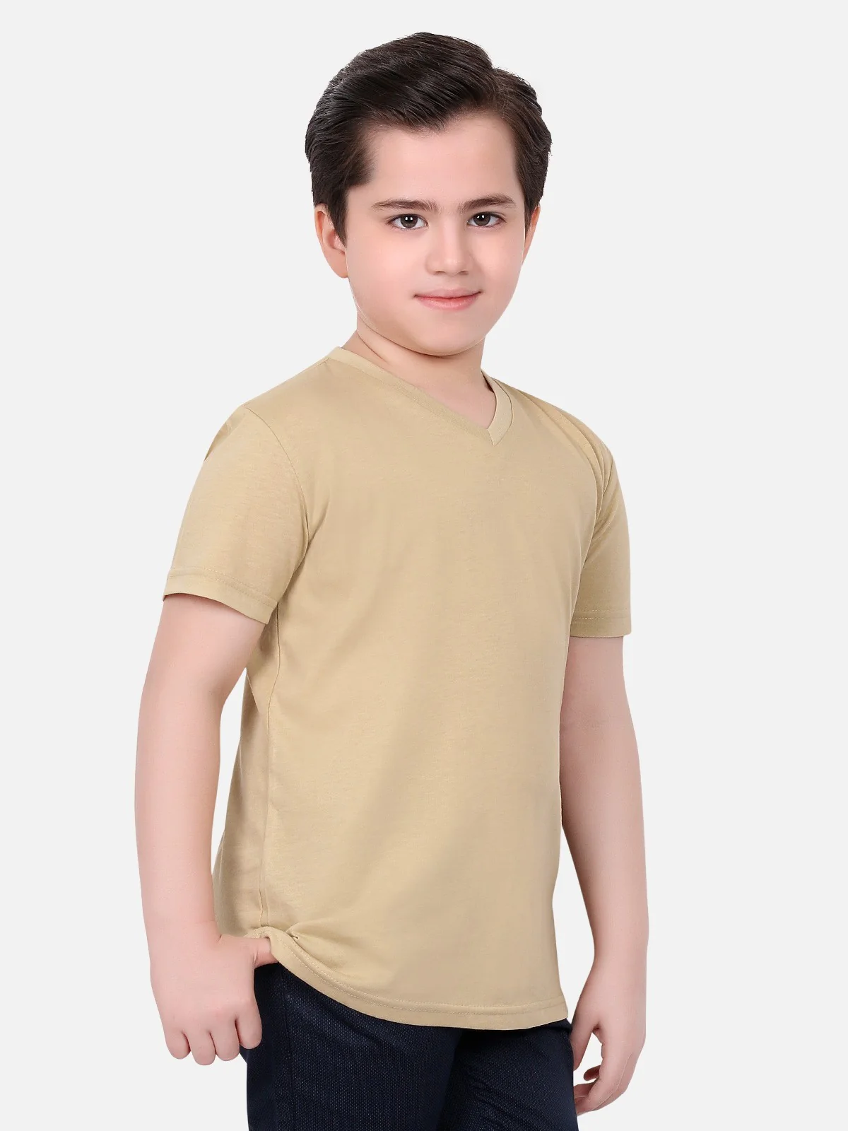 Boy's Beige Half Sleeves Basic Tee - EBTBT19-034 - Image 2