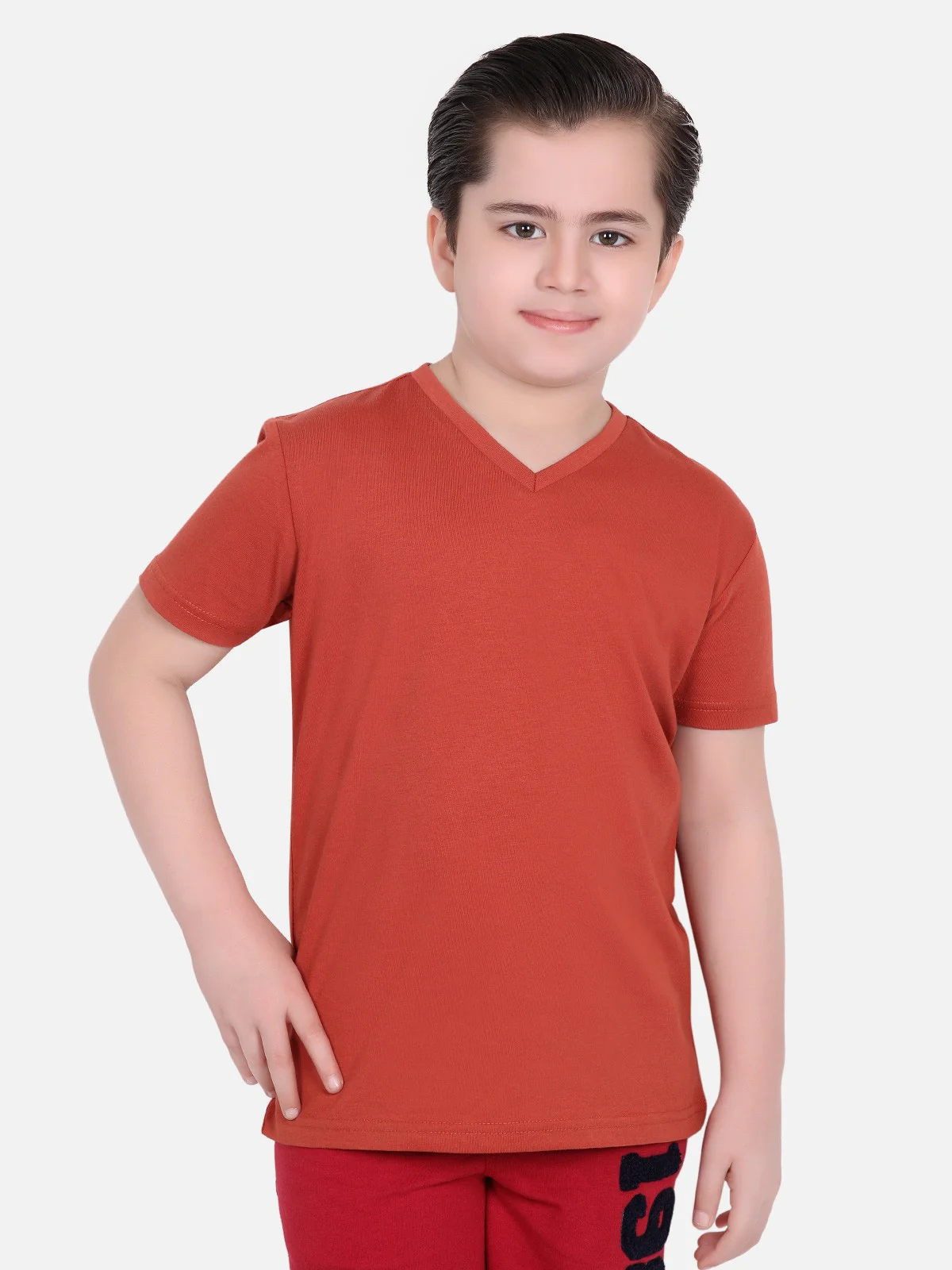 Boy's Brown Half Sleeves Basic Tee - EBTBT19-035 - Image 2