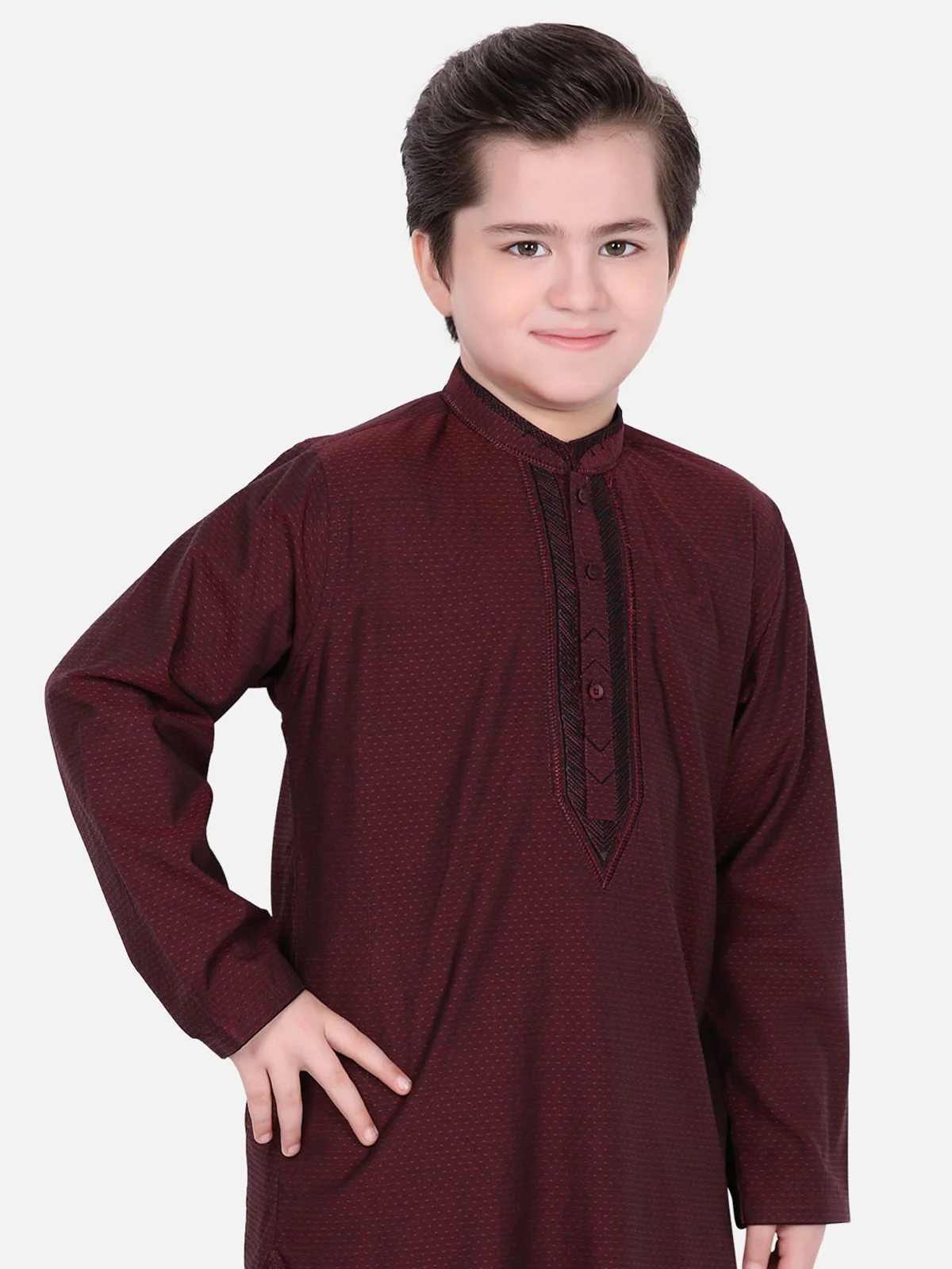Boy's Dark Maroon Kurta - EBTK18-3562 - Image 2
