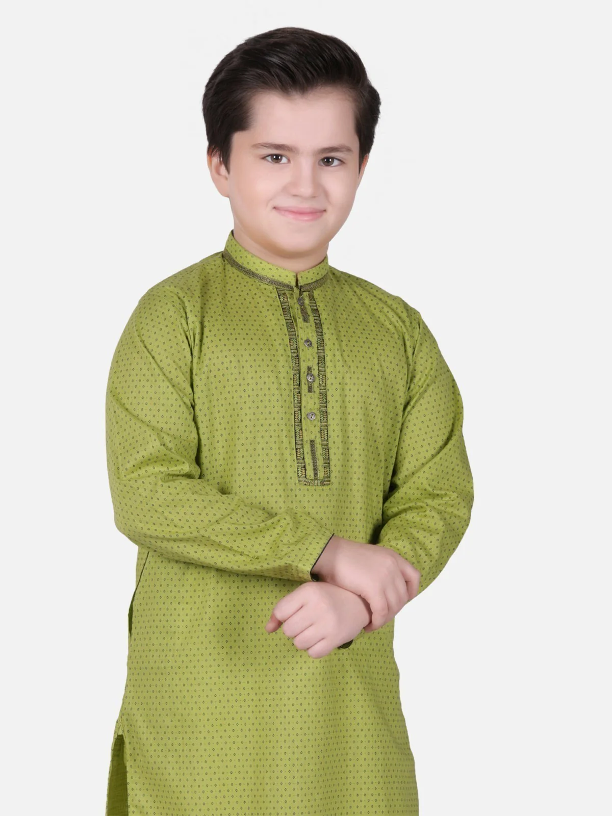 Boy's Parrot Green Kurta - EBTK18-3585 - Image 2