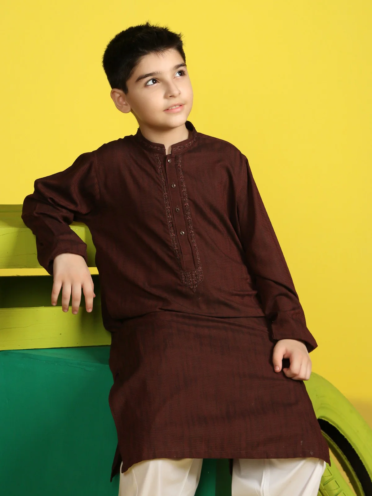Boy's Chocolate Brown Kurta - EBTK19-3597 - Image 2