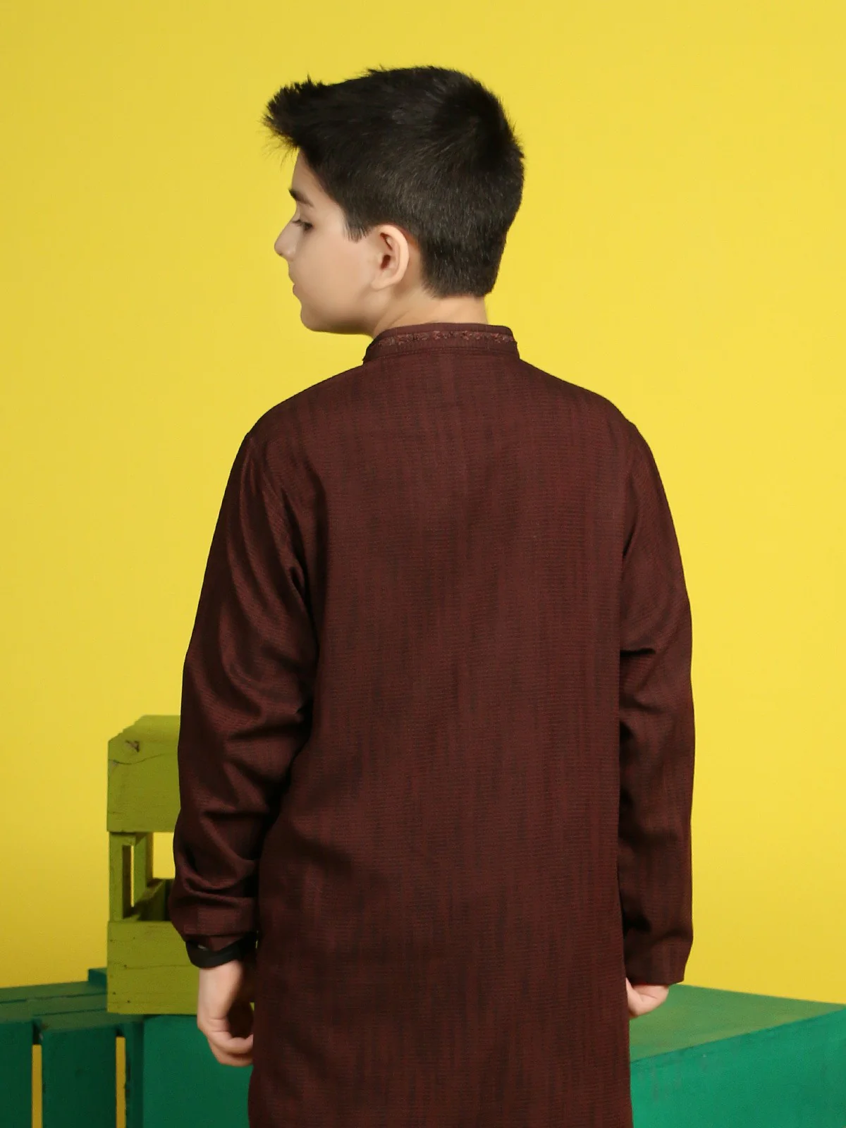 Boy's Chocolate Brown Kurta - EBTK19-3597 - Image 3