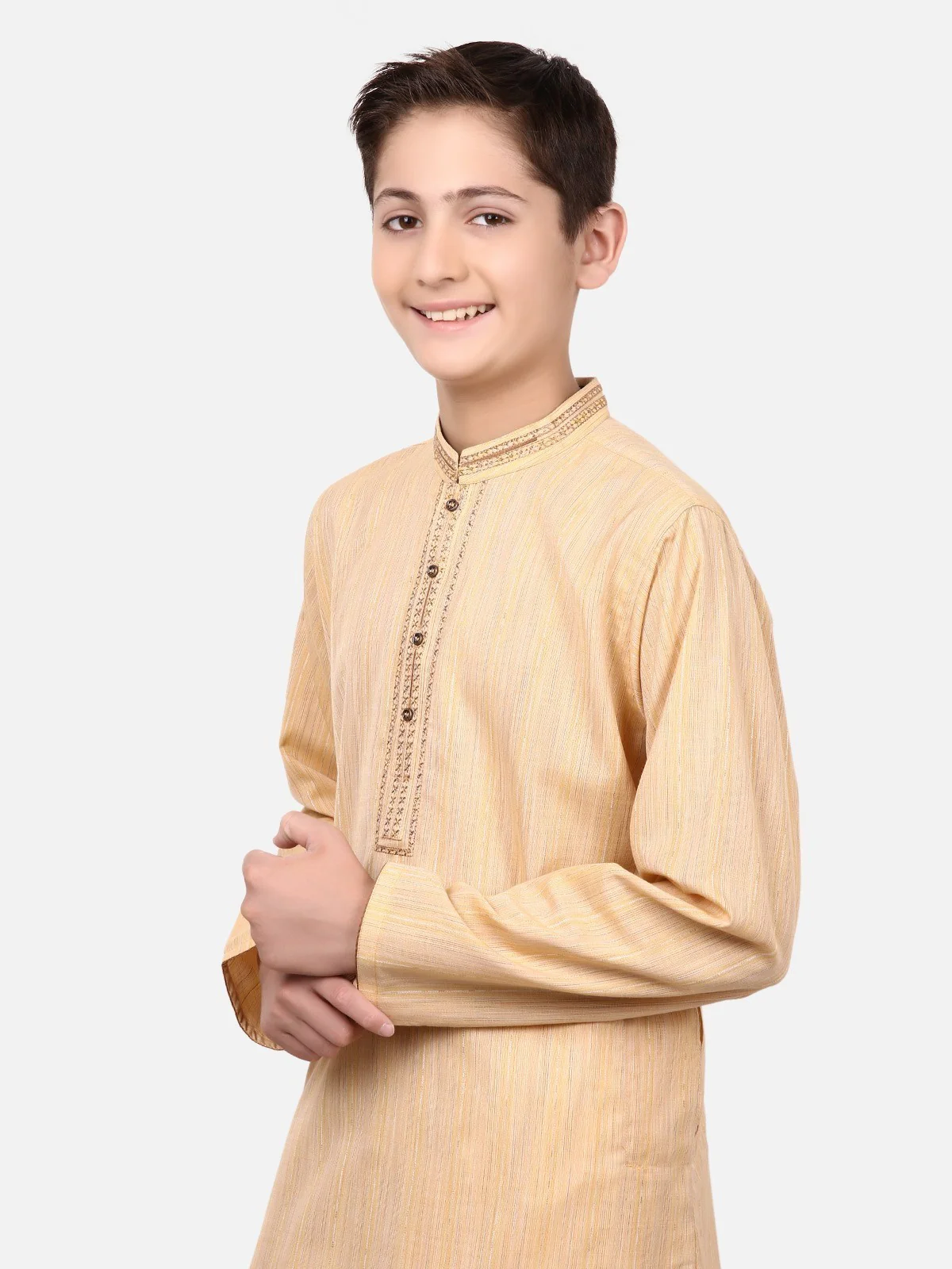 Boy's Light Golden Kurta - EBTK19-3606 - Image 2