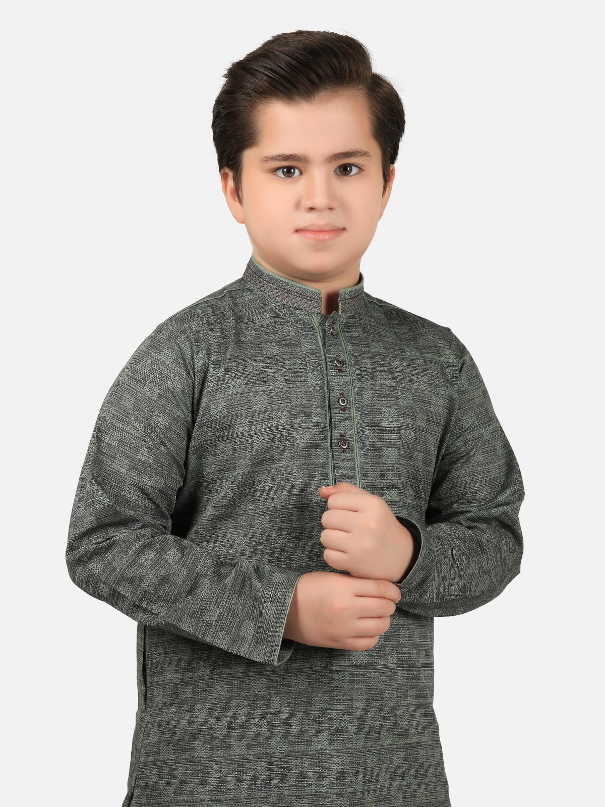 Boy's Green Kurta - EBTK19-3617 - Image 2
