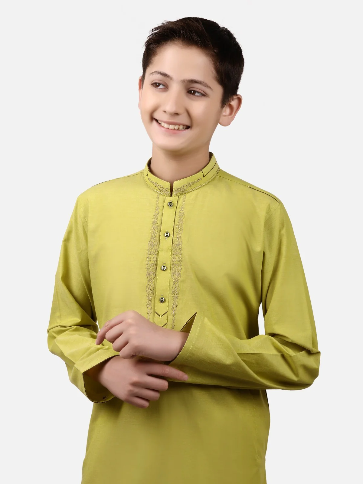 Boy's Parrot Green Kurta - EBTK19-3630 - Image 2