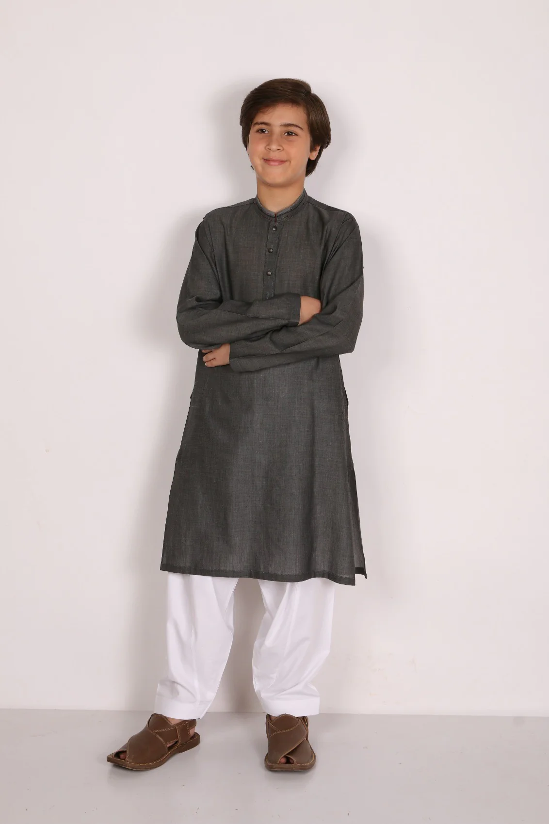 Boy's Charcoal Grey Kurta - EBTK20-3656 - Image 2