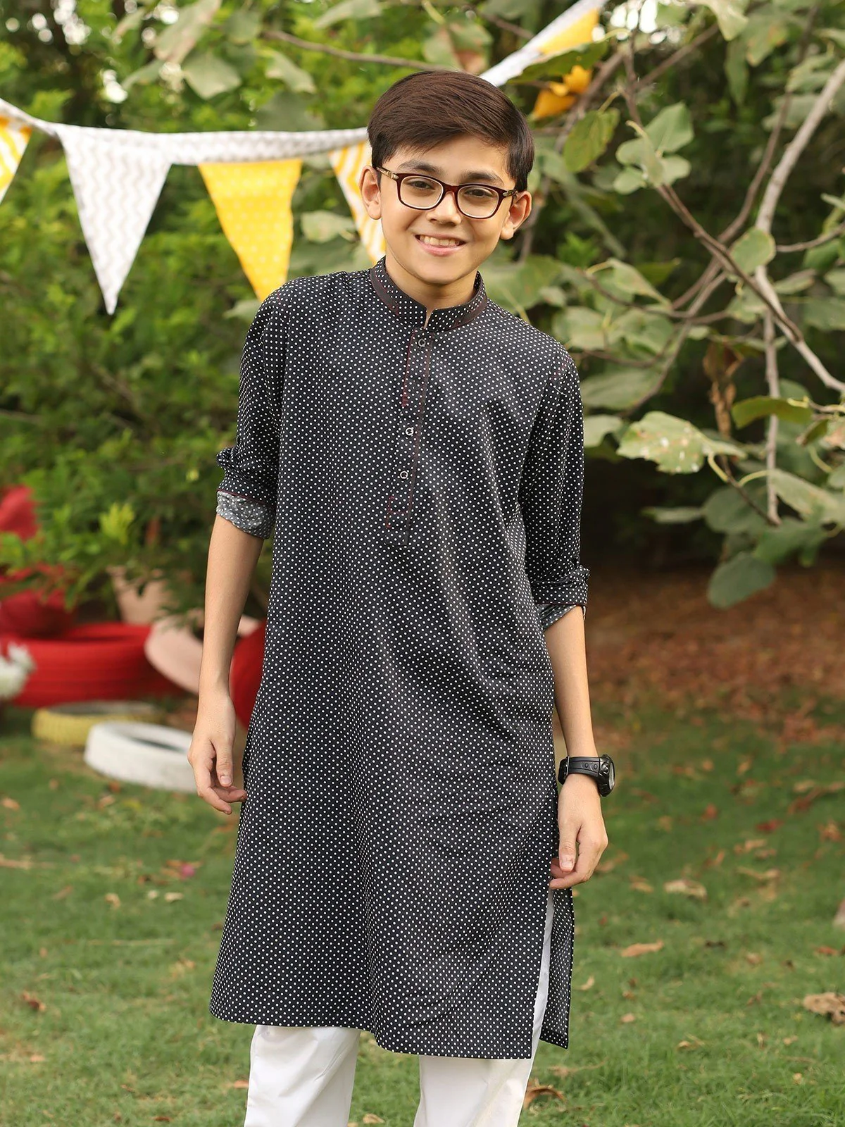 Boy's Black Kurta - EBTK20-3705 - Image 2
