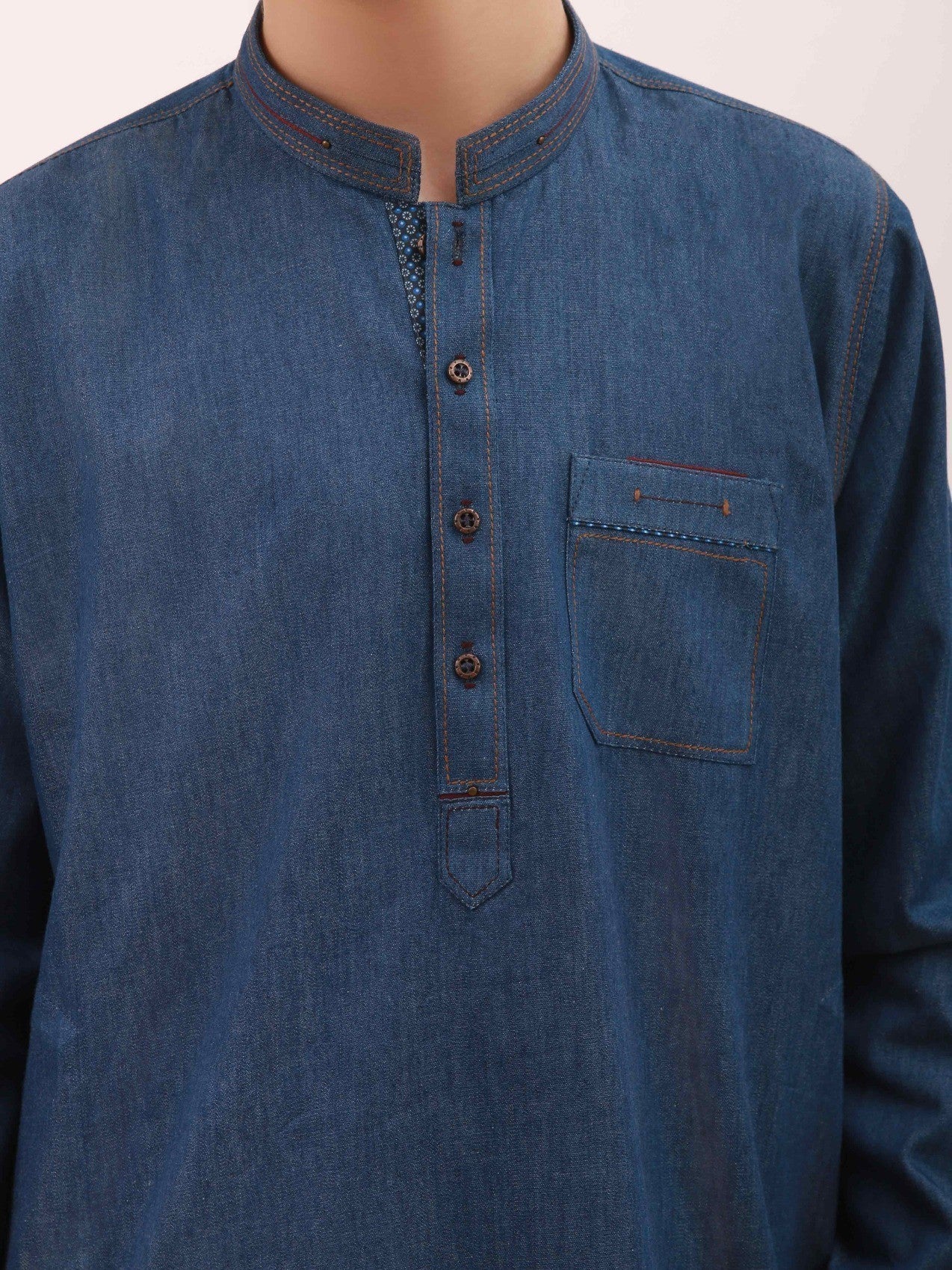 Boy's Denim Blue Kurta - EBTK21-3724 - Image 2