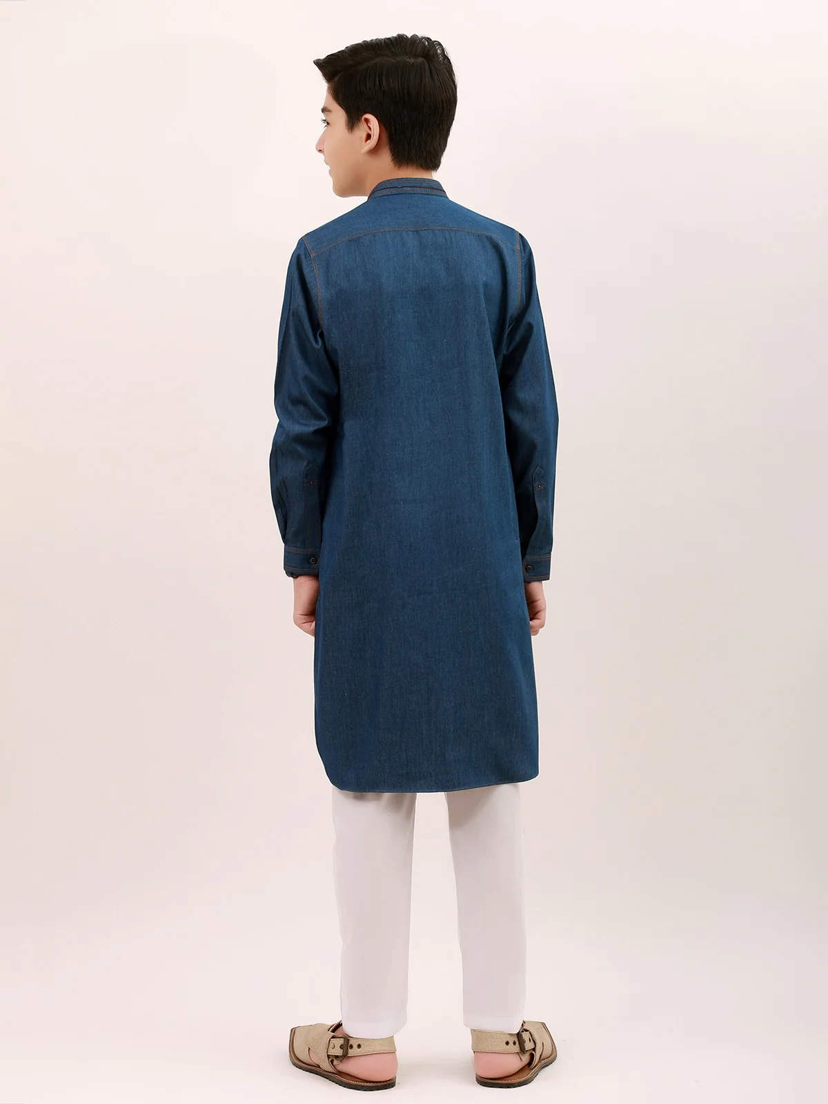 Boy's Denim Blue Kurta - EBTK21-3724 - Image 3