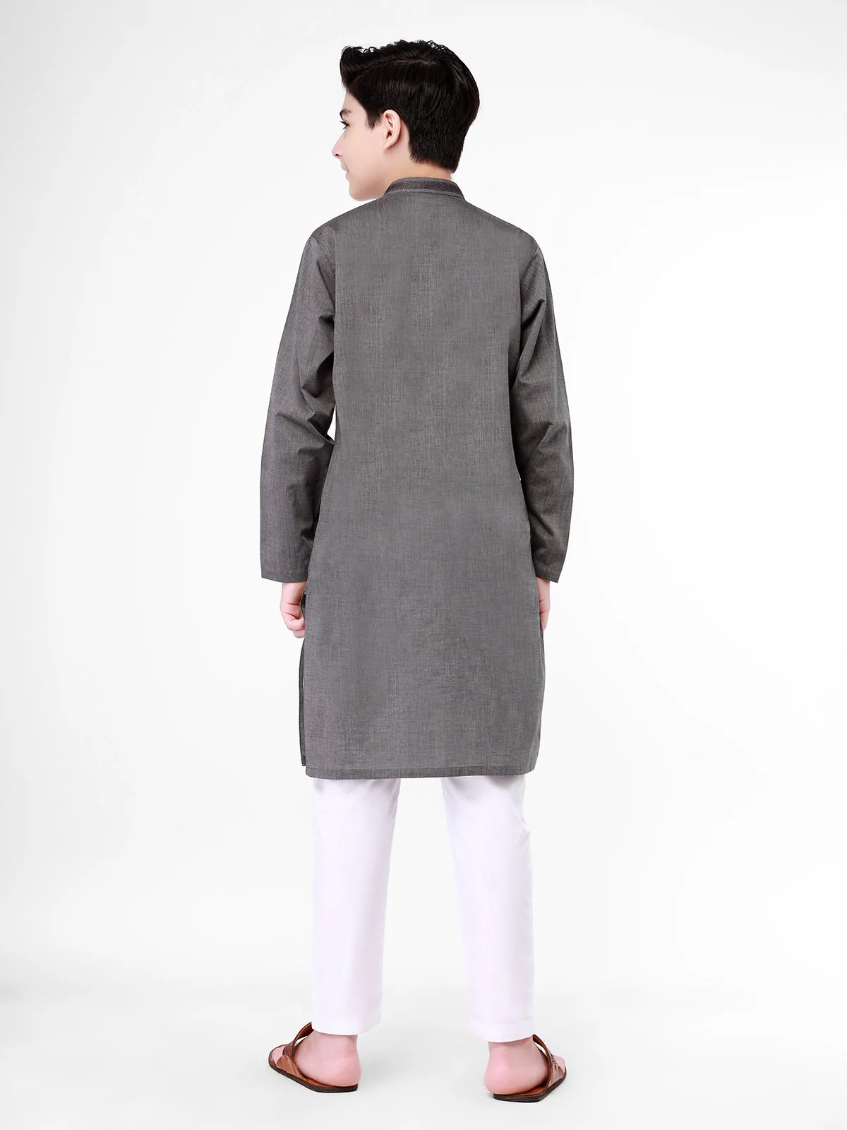 Boy's Grey Kurta - EBTK21-3747 - Image 2