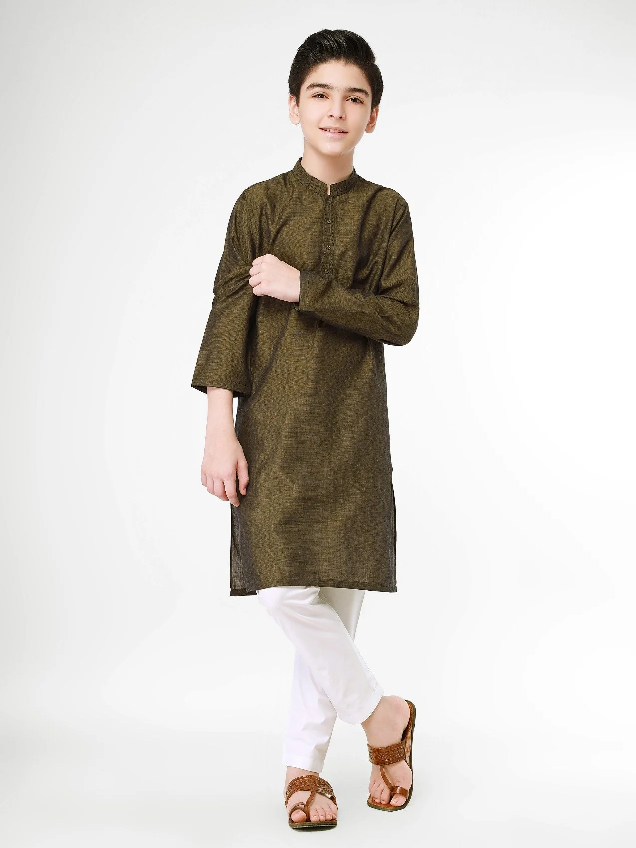 Boy's Mehndi Kurta - EBTK21-3775 - Image 4