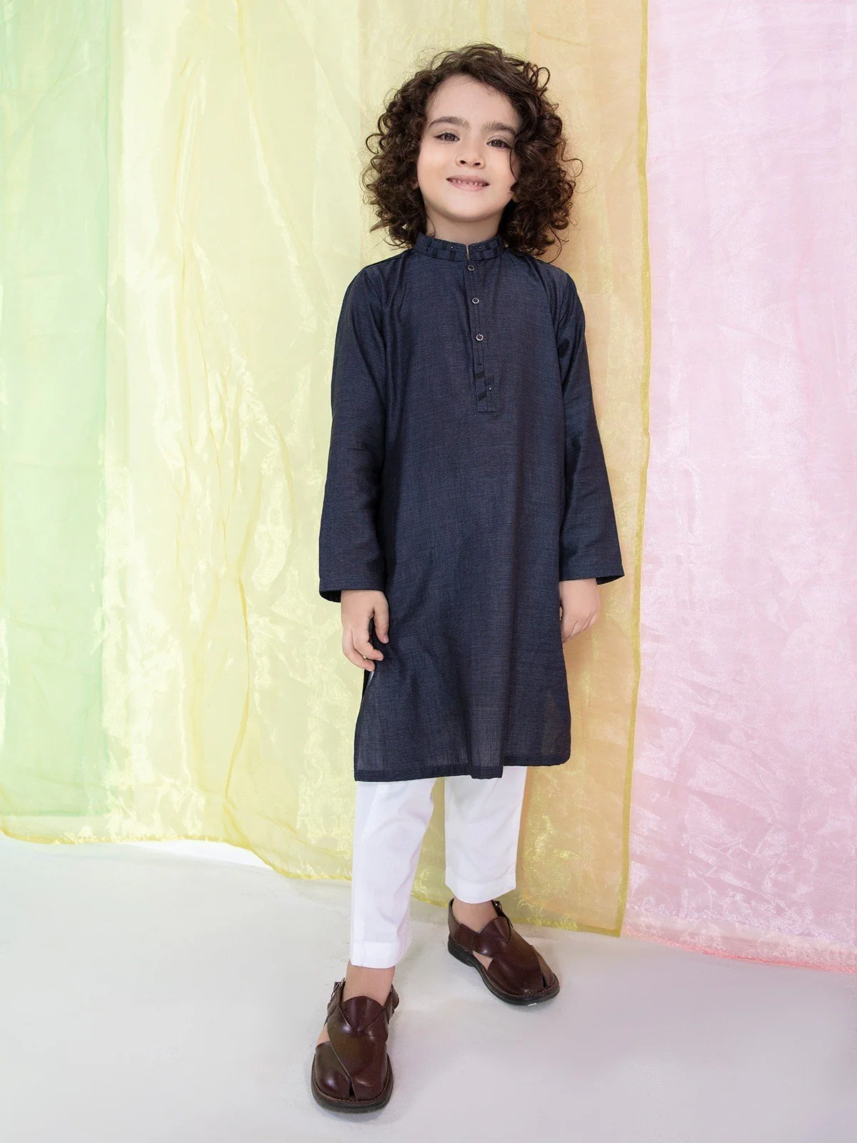 Boy's Dark Navy Kurta - EBTK21-3776 - Image 4