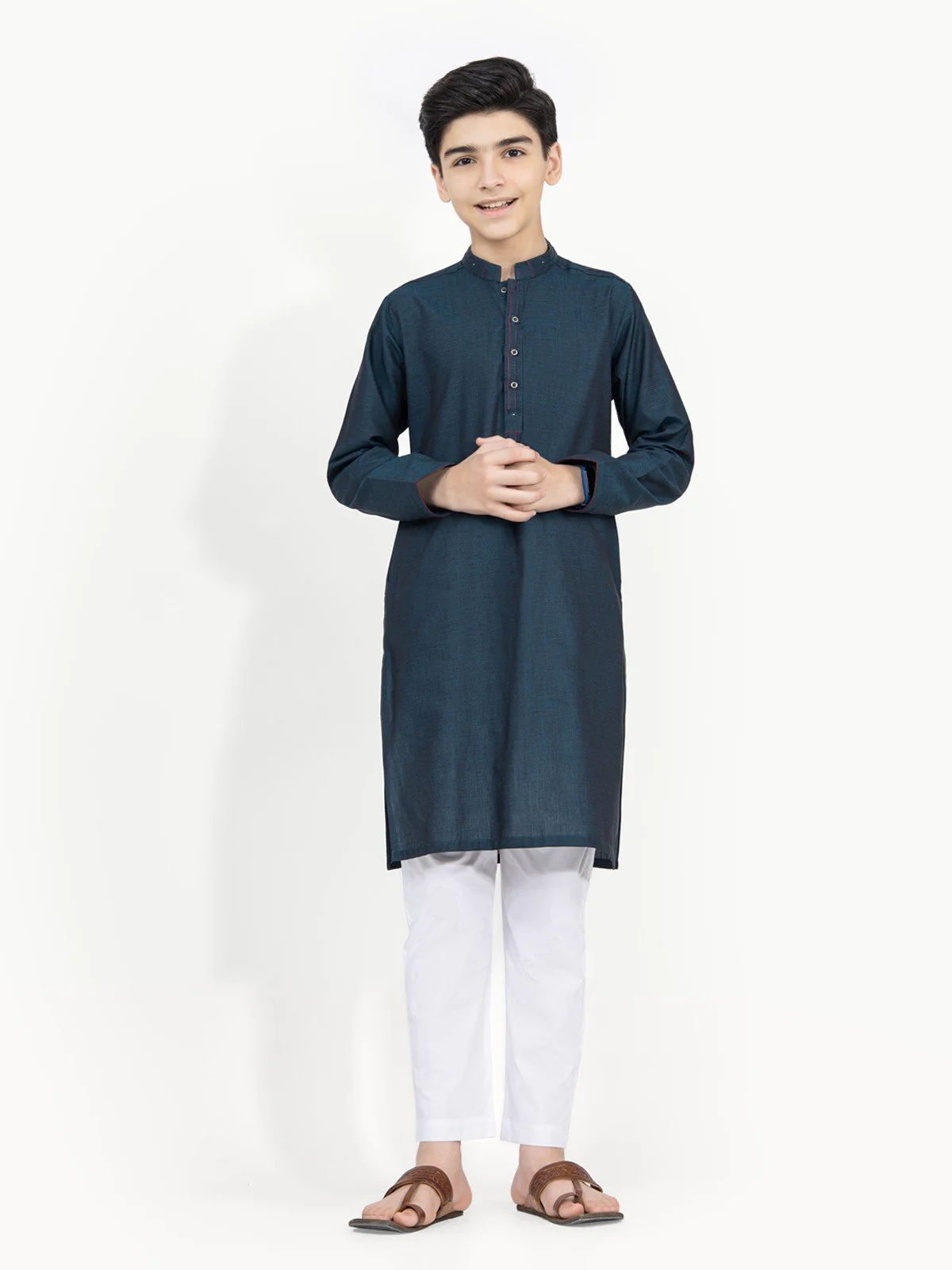 Boy's Teal Kurta - EBTK22-3773 - Image 4