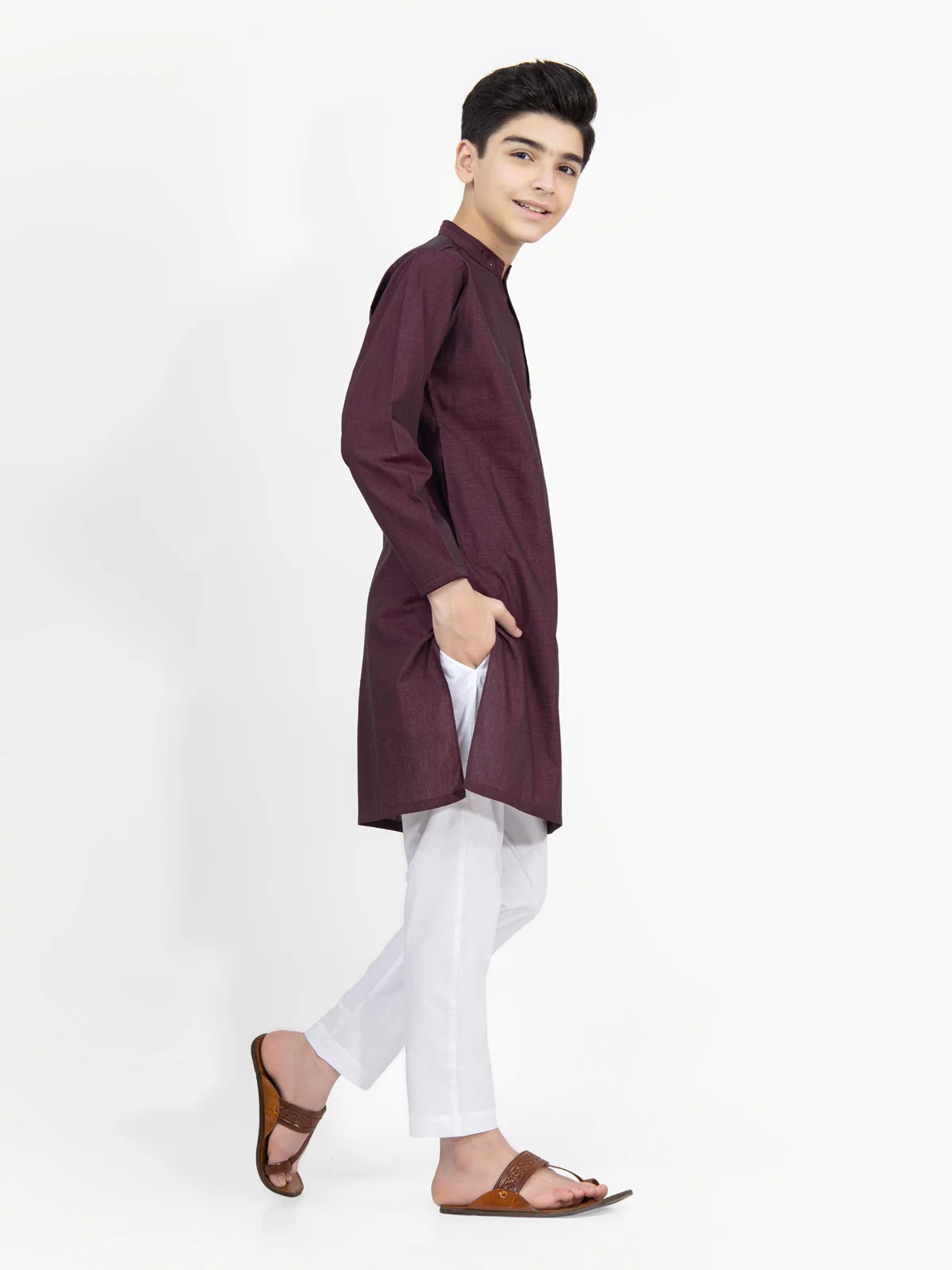 Boy's Burgundy Kurta - EBTK22-3786 - Image 3