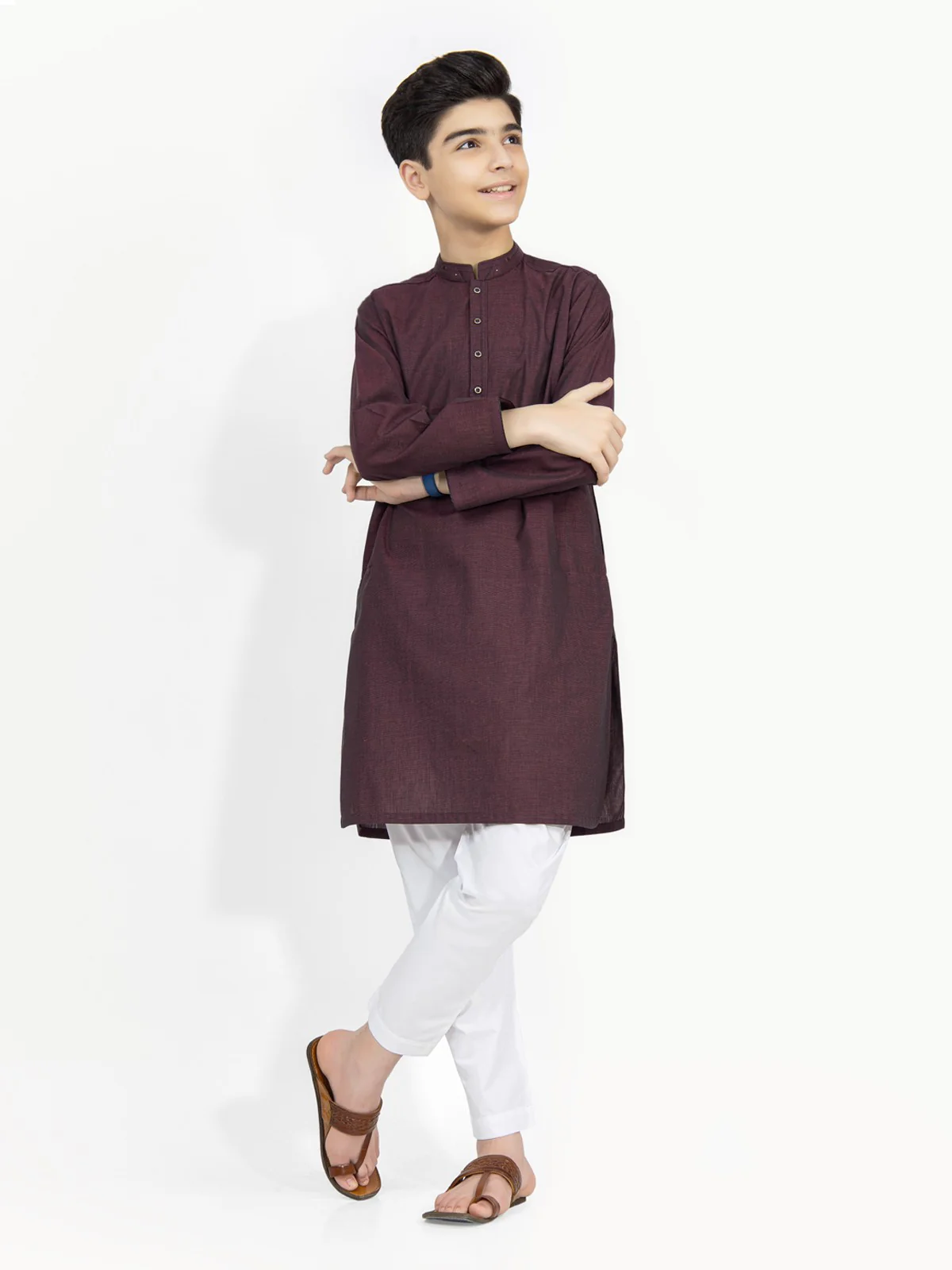 Boy's Burgundy Kurta - EBTK22-3786 - Image 6