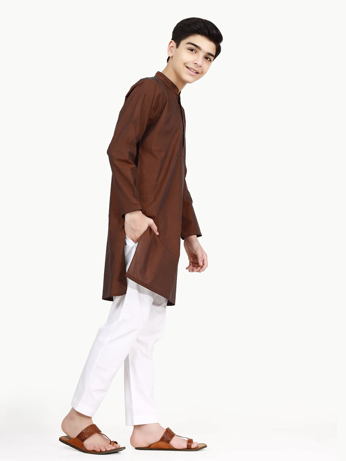 Boy's Brown Kurta - EBTK22-3789 - Image 3