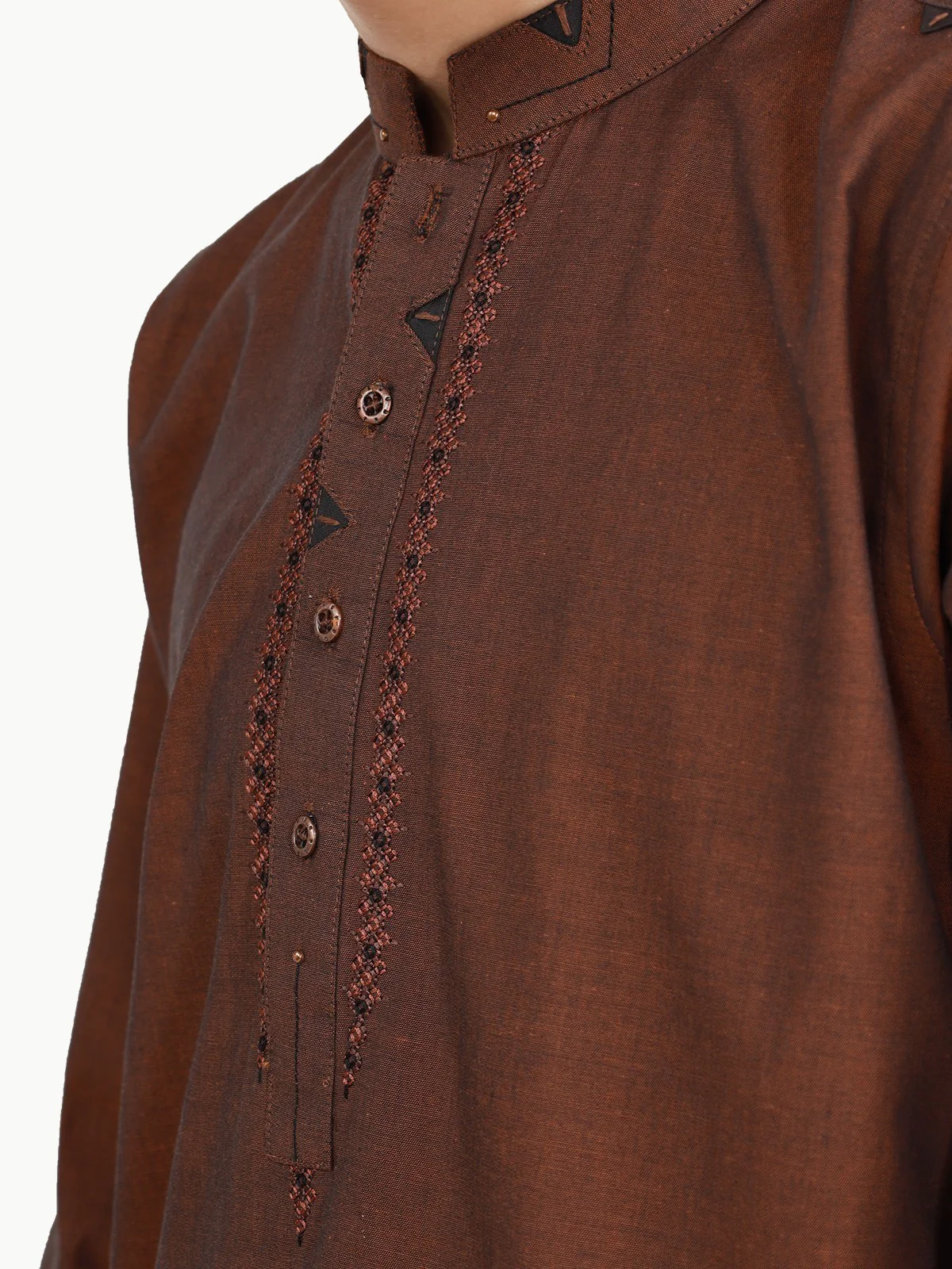 Boy's Brown Kurta - EBTK22-3789 - Image 4