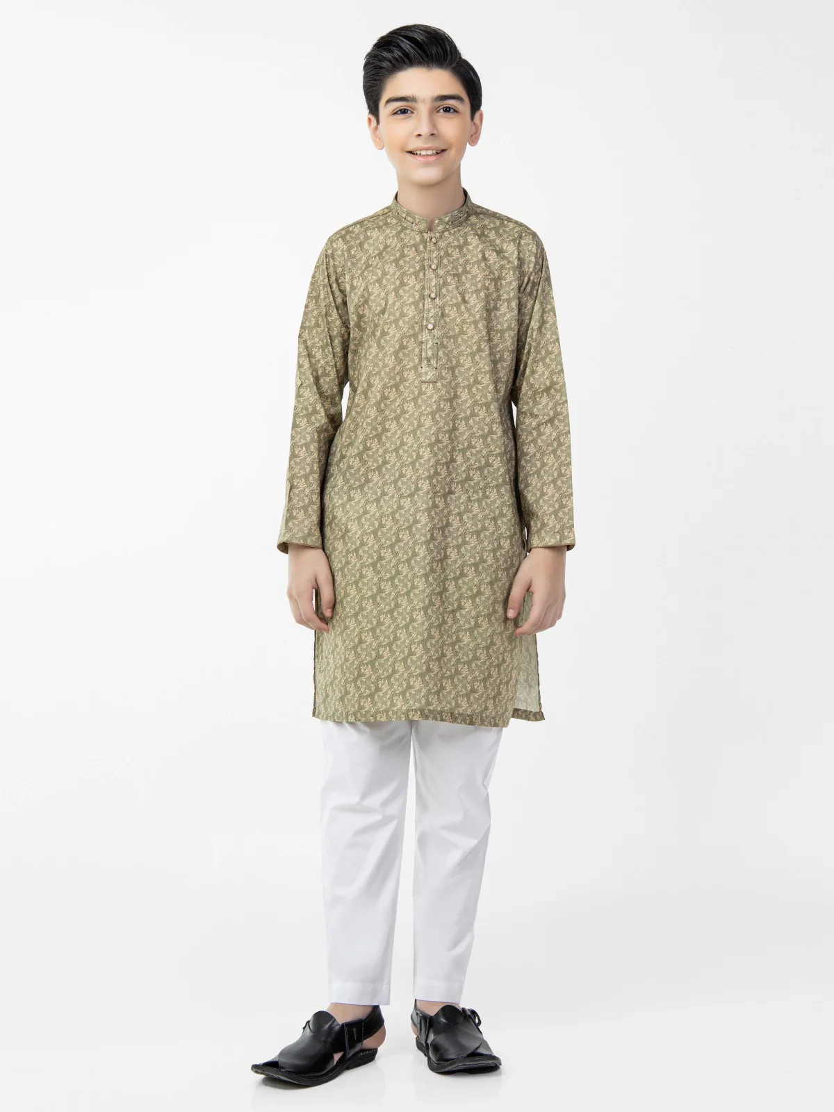 Boy's Green Kurta - EBTK22-3794 - Image 3