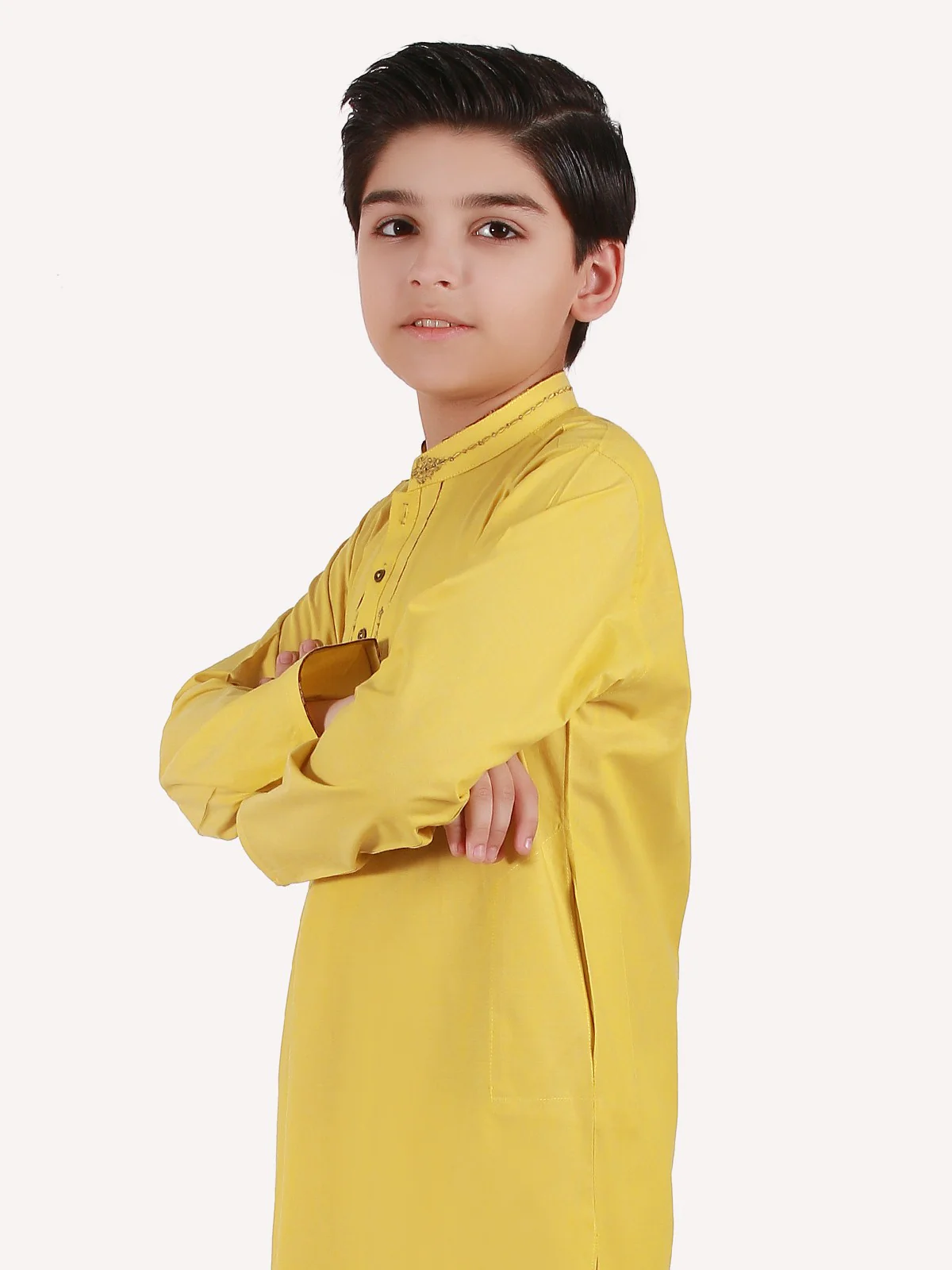 Boy's Lime Yellow Kurta Ceremonial - EBTKC20-3667 - Image 2