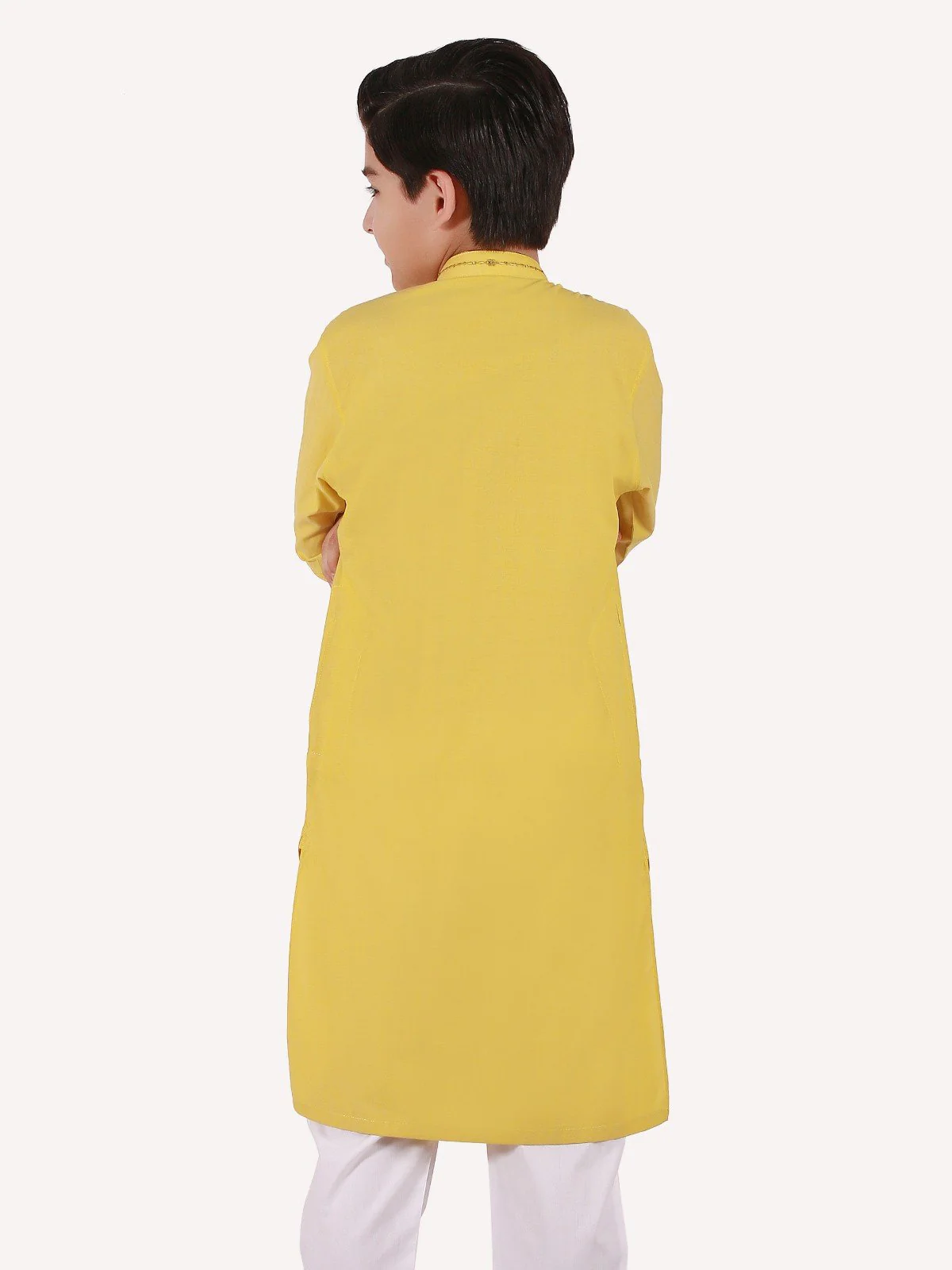 Boy's Lime Yellow Kurta Ceremonial - EBTKC20-3667 - Image 3