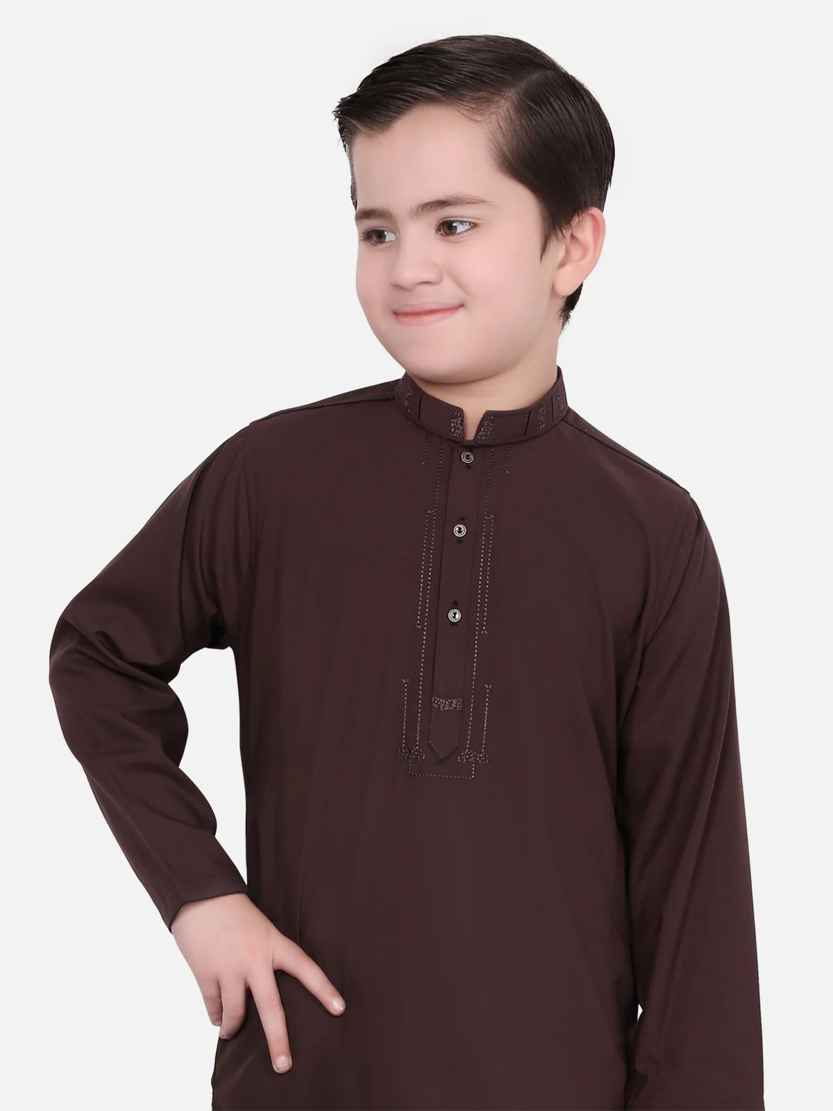 Boy's Brown Kurta Shalwar - EBTKS17-3499 - Image 2
