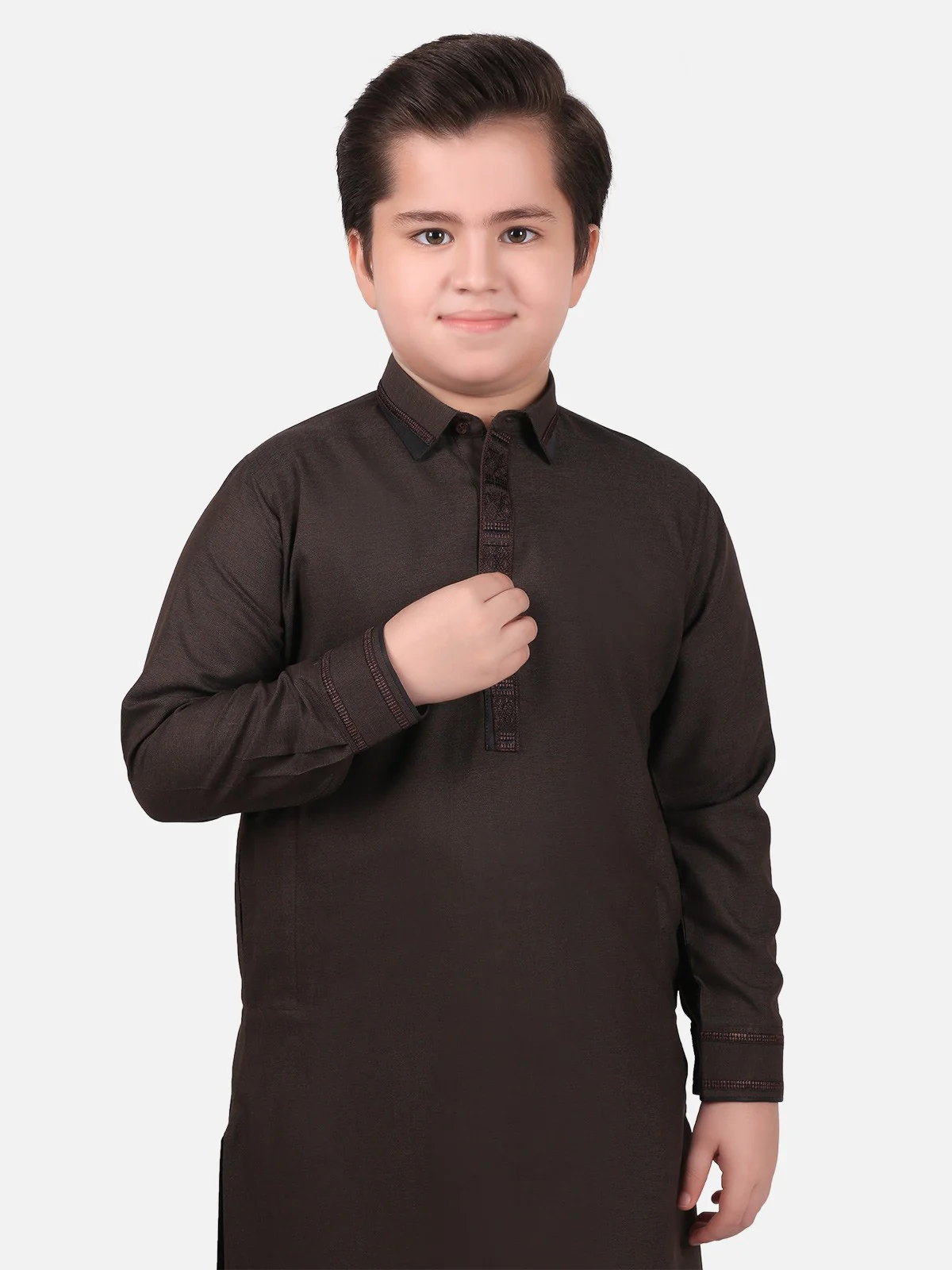 Boy's Coffee Brown Kurta Shalwar - EBTKS19-3588 - Image 2