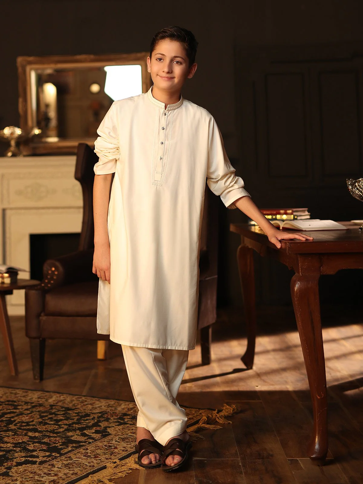 Boy's Cream Kurta Shalwar - EBTKS19-3625