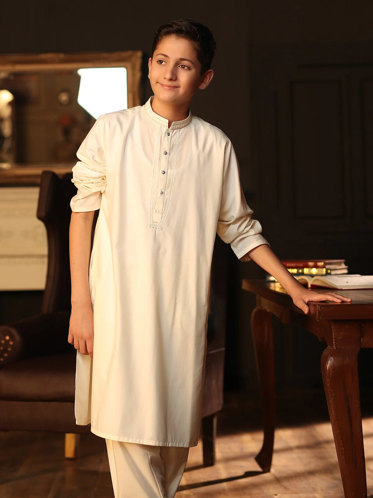 Boy's Cream Kurta Shalwar - EBTKS19-3625 - Image 2